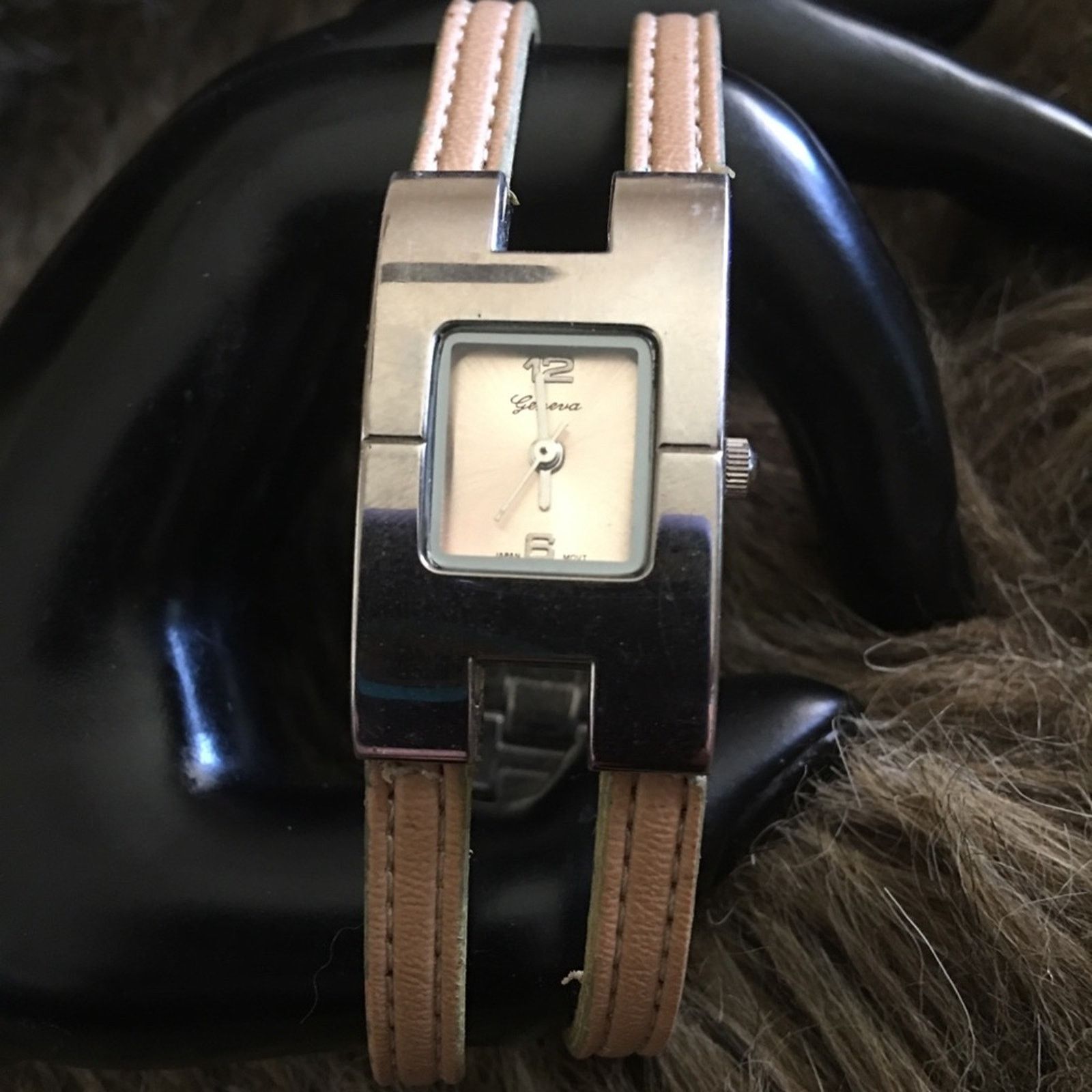 Ladies Geneva Leather & Silver Tone Band Watch in Brown, Women's