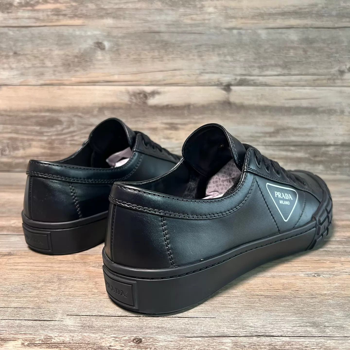 Prada Prada Black Leather Tri Logo Sneaker US7.5/41.5 Size US 7.5 / EU 40-41 - 3 Thumbnail