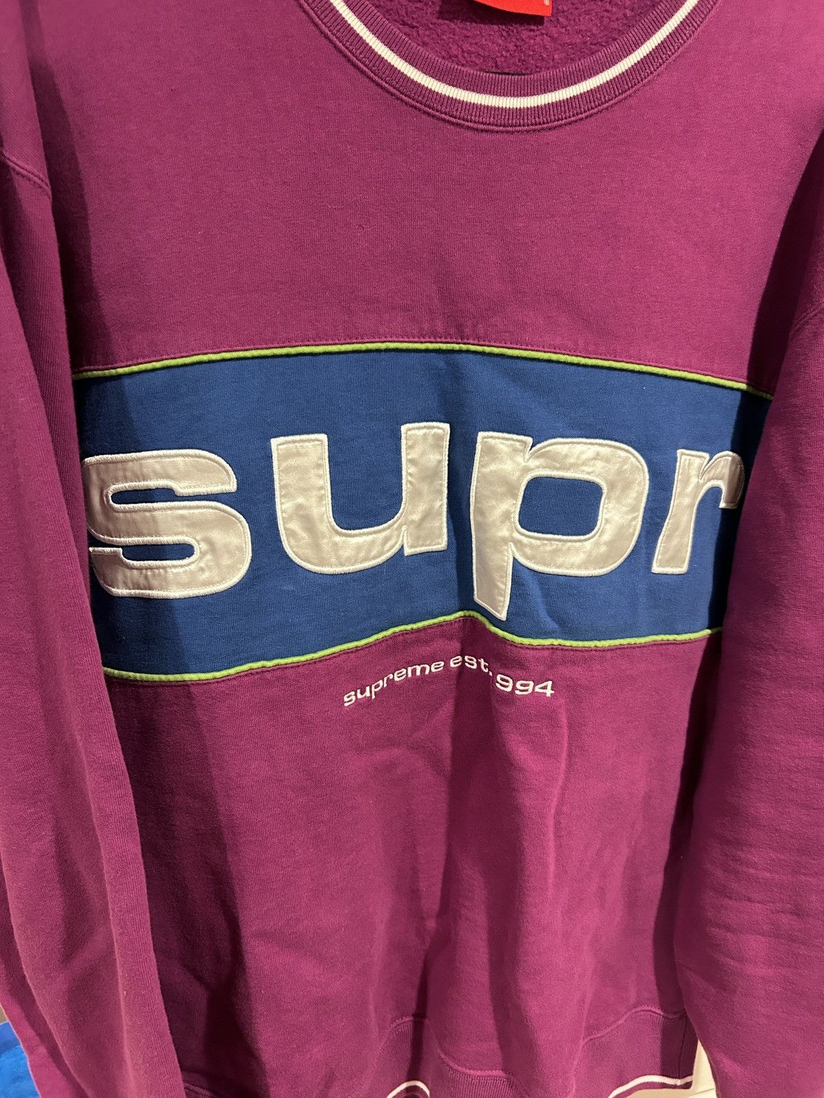 Supreme Supreme Piping Crewneck Purple Plum Blue Size X-Large Size US XL / EU 56 / 4 - 2 Thumbnail