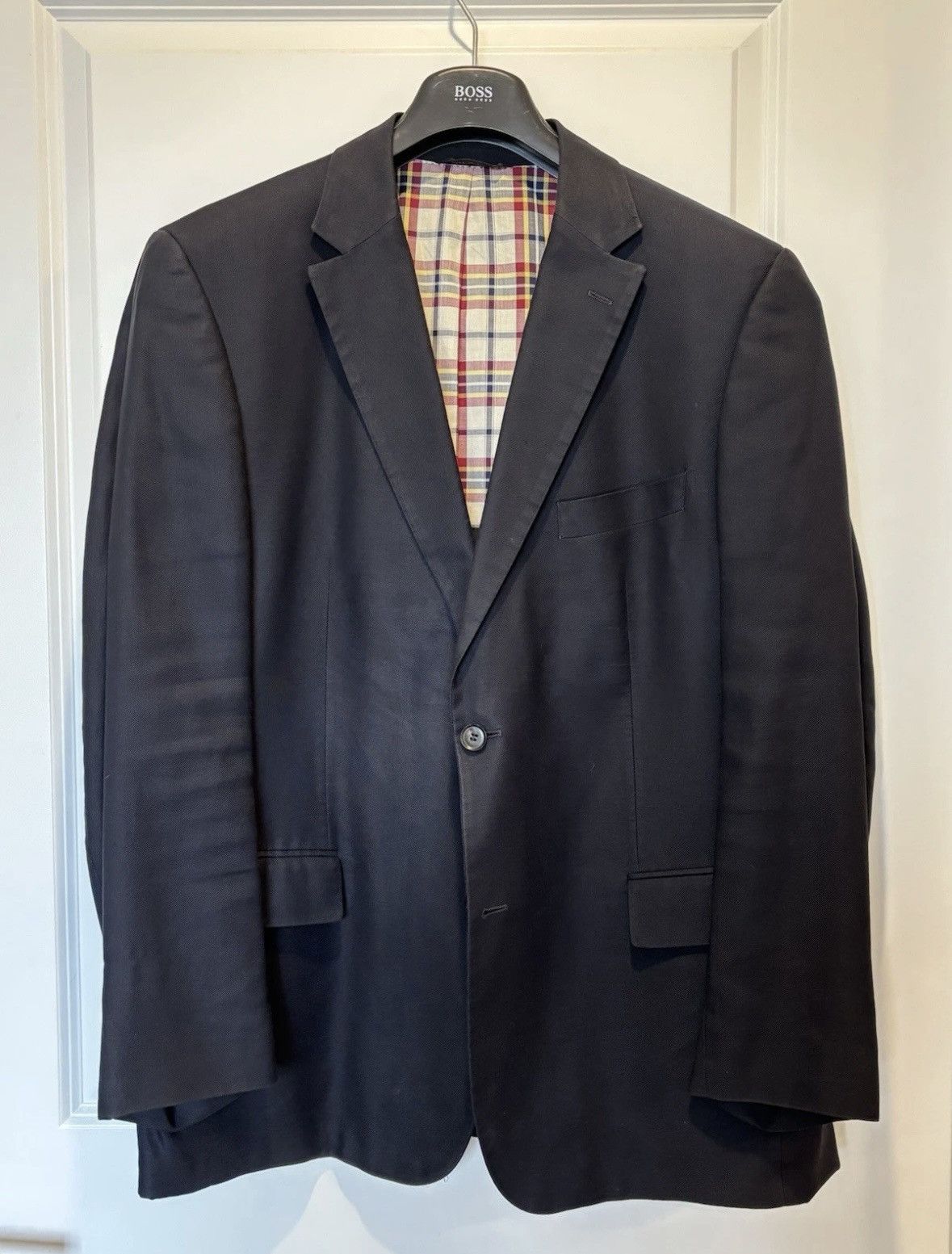 Hugo Boss Hugo Boss Blazer Men's Navy Blue Slim Fit Size 46 Madras Size 46R - 1 Thumbnail