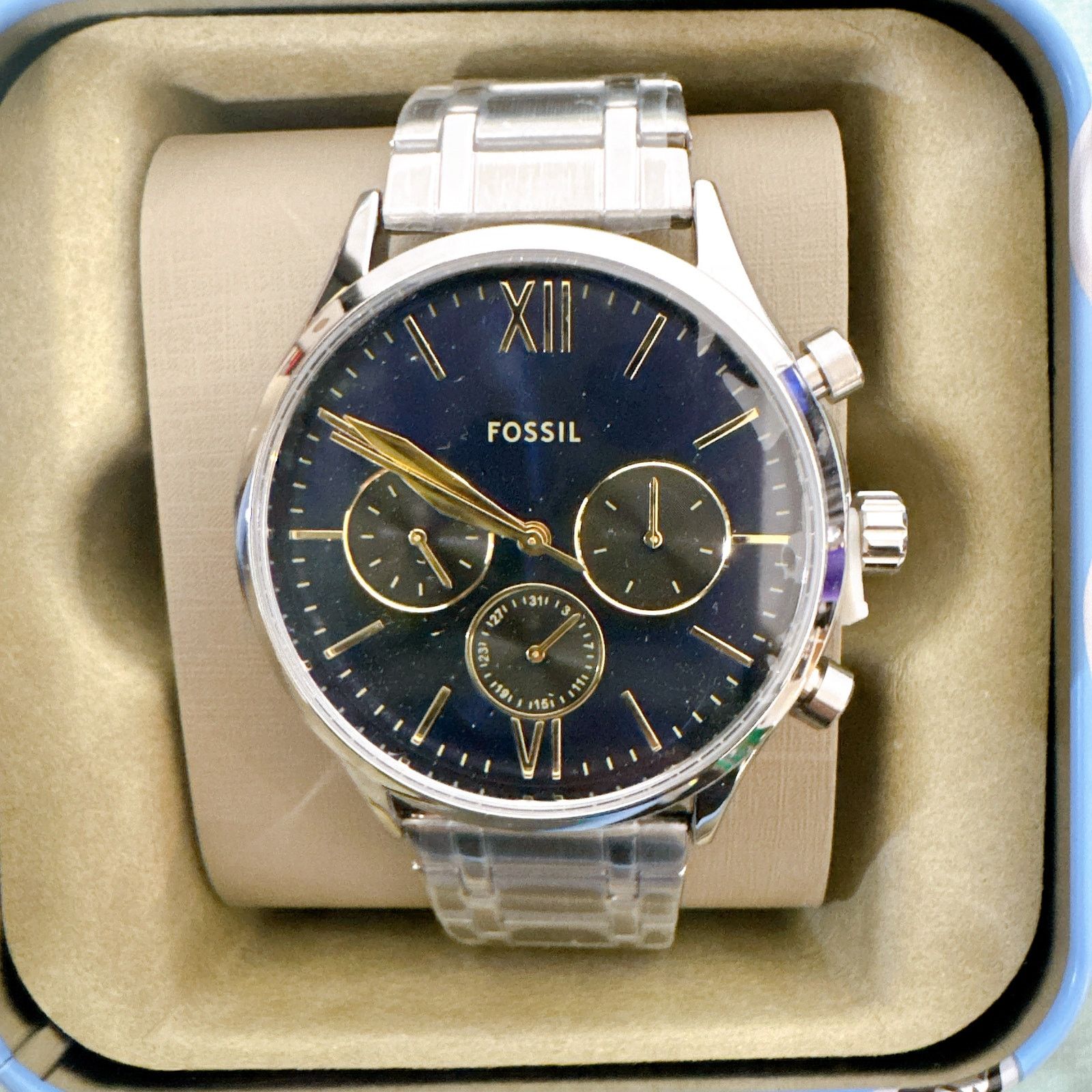 Fossil Fossil BQM7102 Fenmore Multifunction Watch Blue Gold Dial Size ONE SIZE - 1 Thumbnail