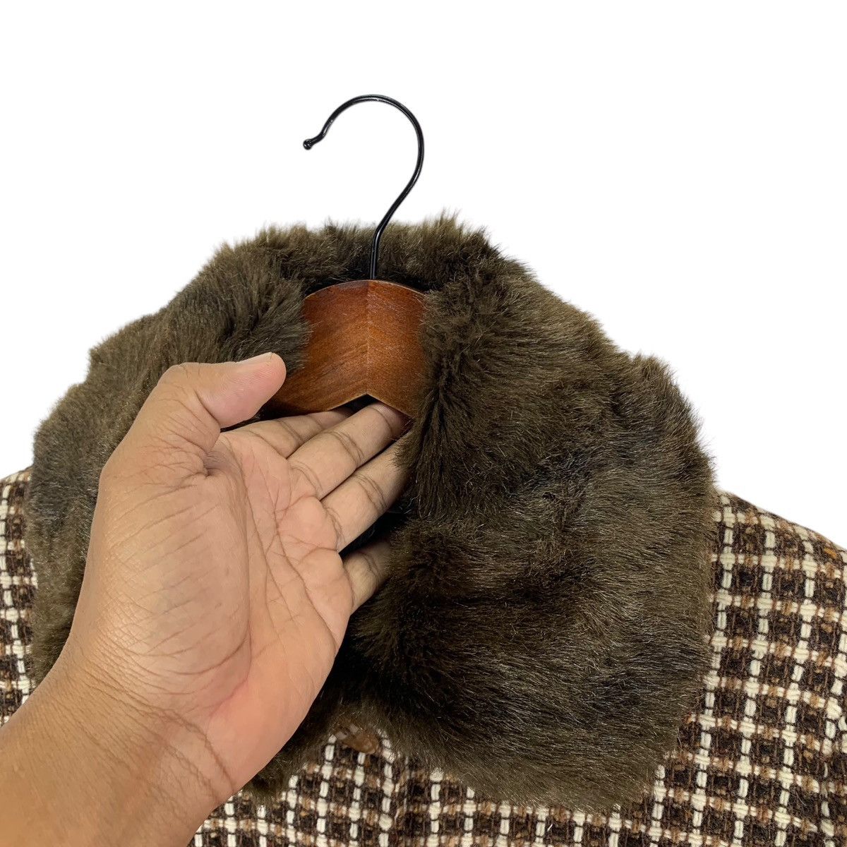 Designer × Vintage Vintage Charles Gray London Fur Tweed Designer Overcoat Size XS / US 0-2 / IT 36-38 - 7 Thumbnail