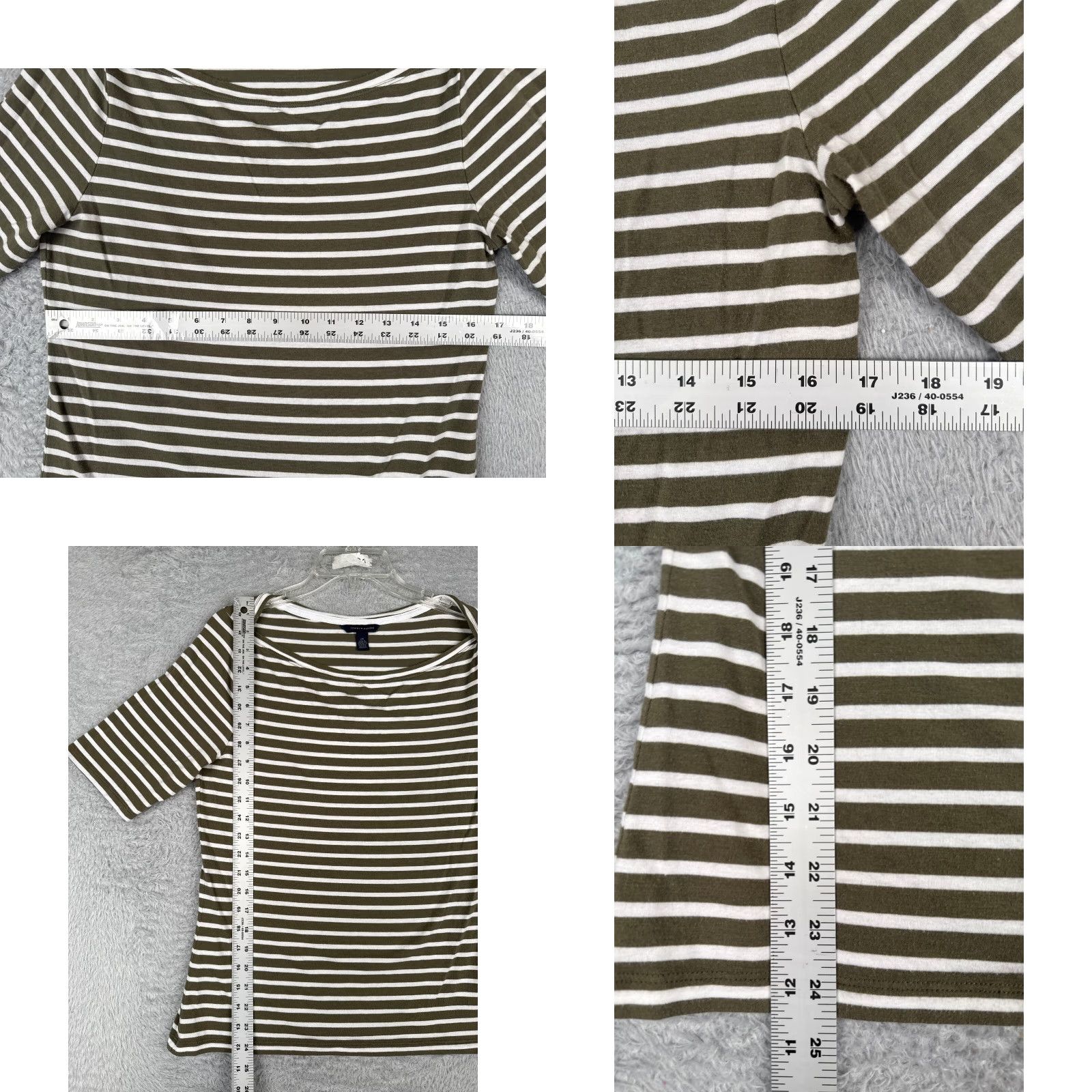 Tommy Hilfiger VINTAGE Tommy Hilfiger Shirt Women Large Green White Stripe Boat Neck Cotton Blend Size L / US 10 / IT 46 - 8 Thumbnail