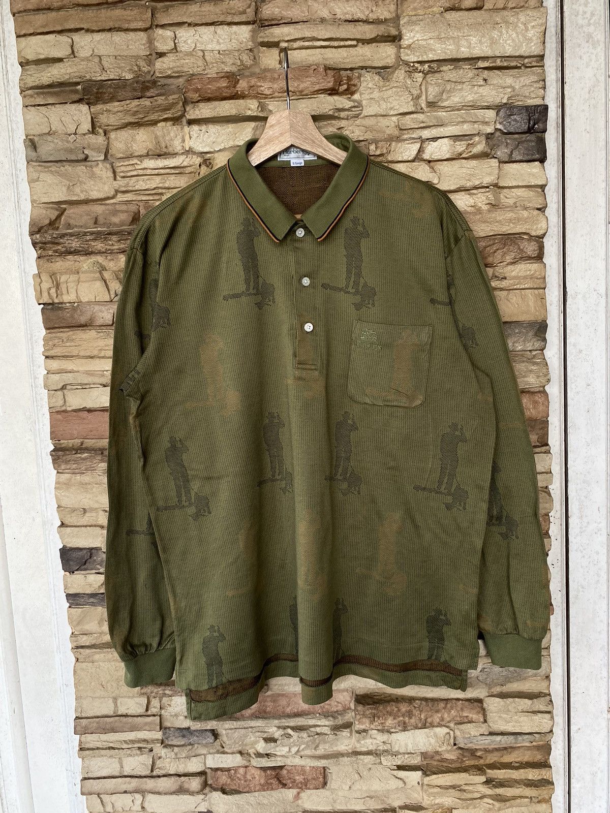 Vintage Rare Vintage Burbery All Over Print Long Sleeve Polo Shirt Size US L / EU 52-54 / 3 - 2 Thumbnail