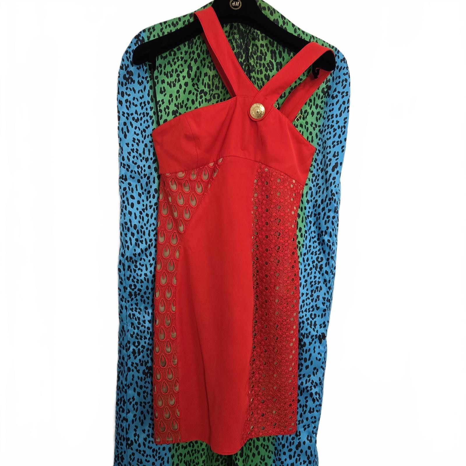 Other Versace for H&M Dress Red Silk Cocktail Mini Fitted Eyelet Size M / US 6-8 / IT 42-44 - 1 Thumbnail
