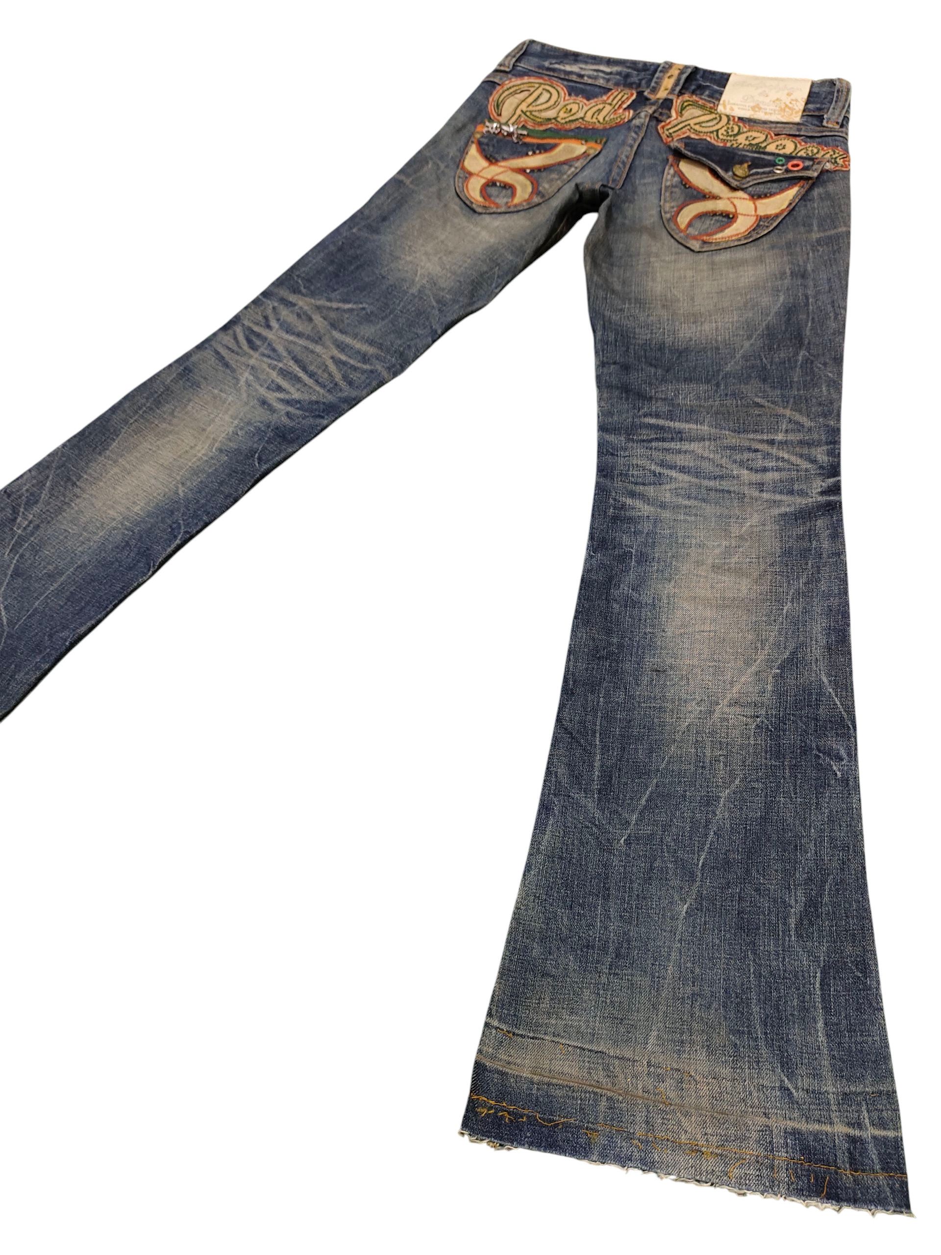 Le Grande Bleu (L.G.B.) Flare Jeans Red Pepper Embroid Distress Bootcut Low Rise Y2k Size US 27 - 1 Thumbnail