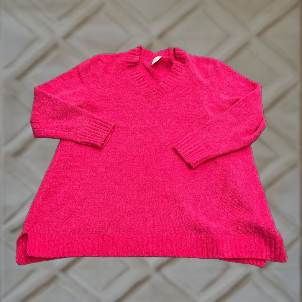 Faded Glory Faded Glory Sweater Womens XL Pink V-Neck Pullover Knit Solid Breathable Stretch Casual Workwear Travel Fall Spring Summer Size XL / US 12-14 / IT 48-50 - 1 Thumbnail