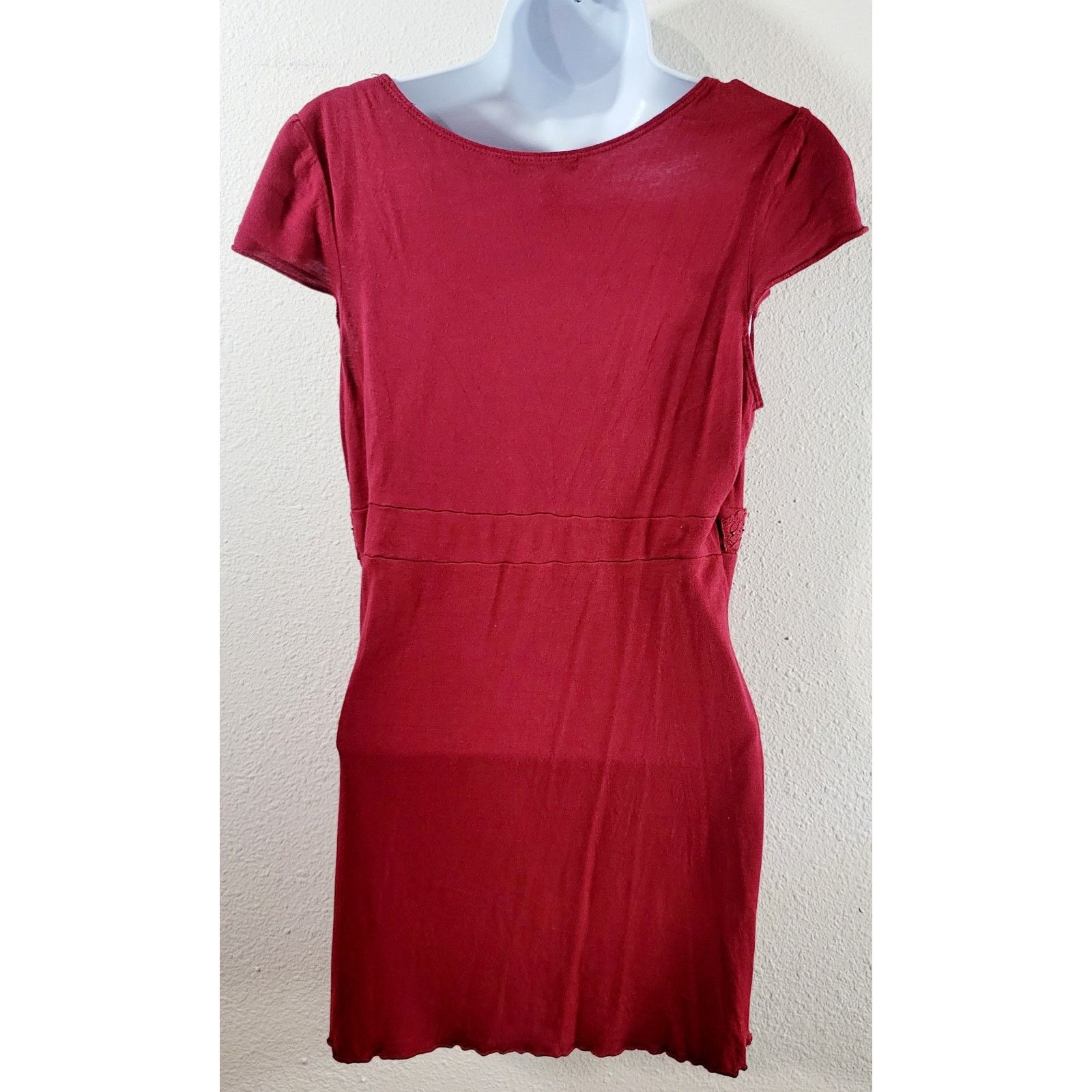 Other Miss Chievous Burgundy Bead Lace V Neck Top XL Capped Sleeve Size XL / US 12-14 / IT 48-50 - 3 Thumbnail