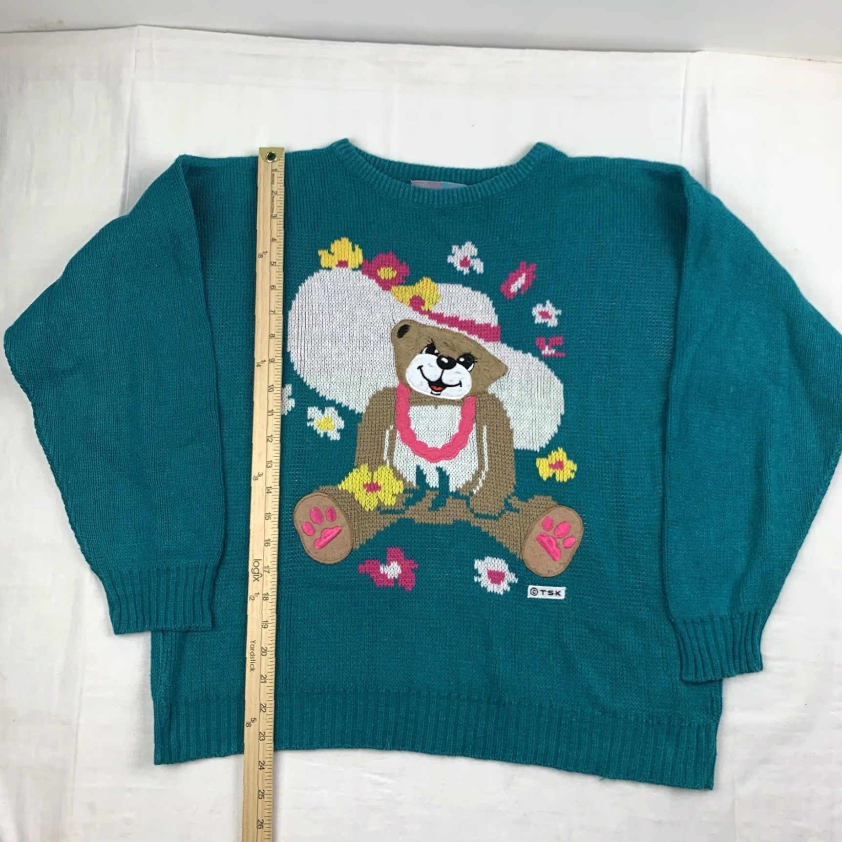 Vintage VINTAGE Pinwheel Sweater Women's Large Blue Teddy Bear Floral 90s Pullover Womens Size L / US 10 / IT 46 - 6 Thumbnail
