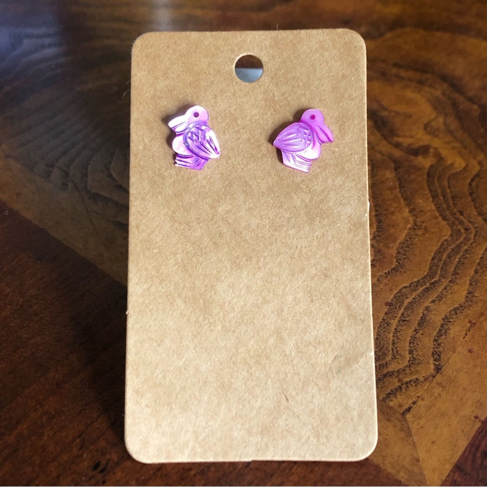 Jewelry Handmade violet carved shell pelican pierced earrings Size ONE SIZE - 5 Thumbnail