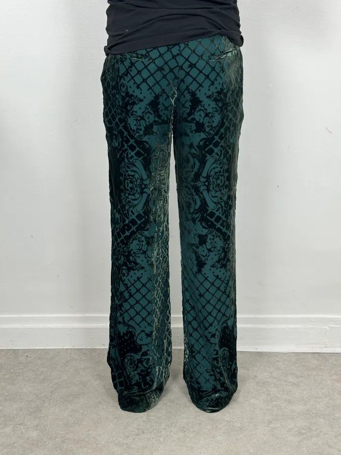 Balmain 2015 Balmain H&M Velvet Floral Green & Black Pants Size US 30 / EU 46 - 4 Thumbnail