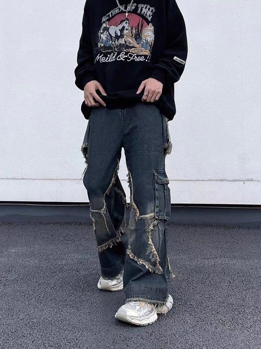 Streetwear Embroidered Star Baggy Denim Jeans | Grailed