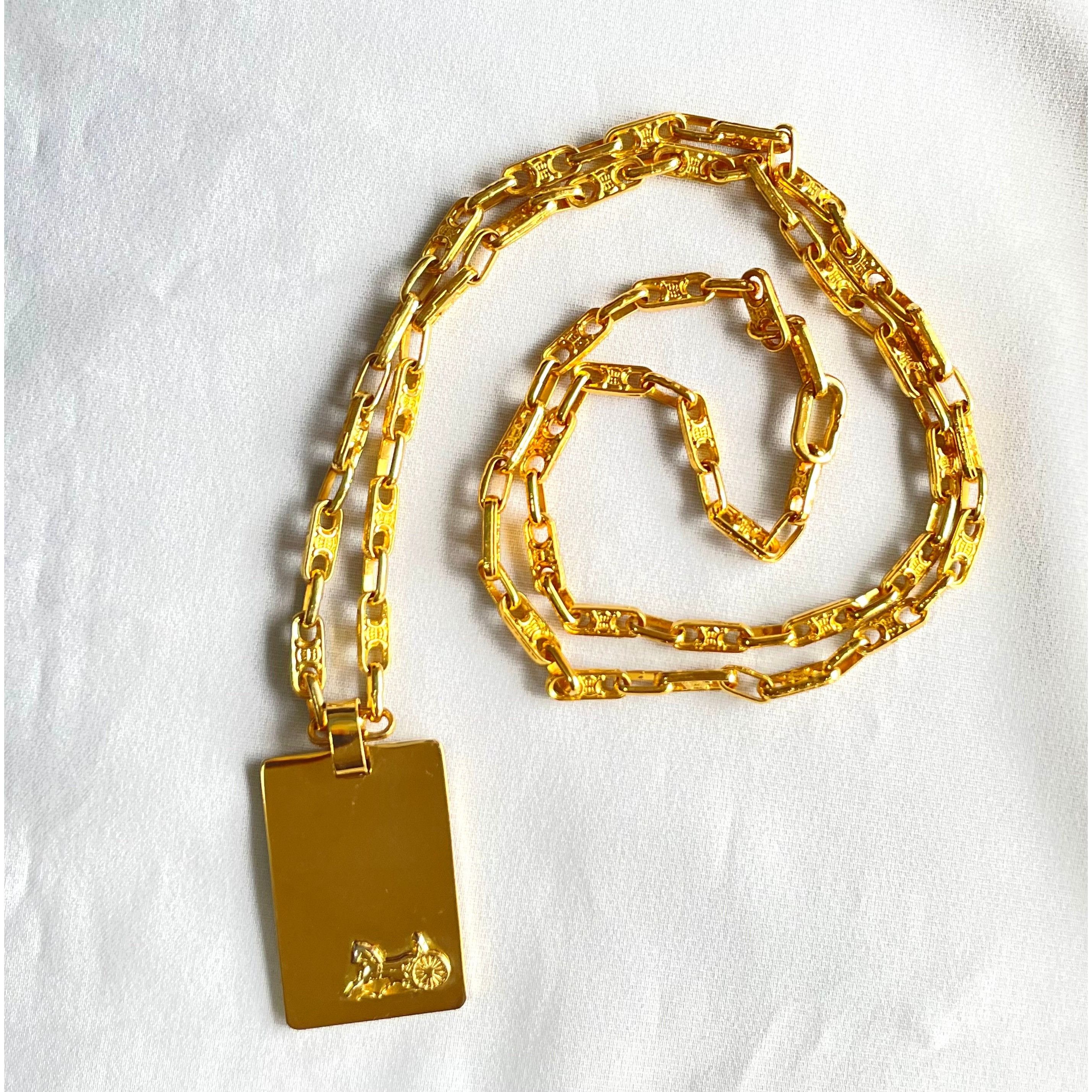 Celine Vintage Celine golden long necklace with triomphe logo Size ONE SIZE - 10 Thumbnail