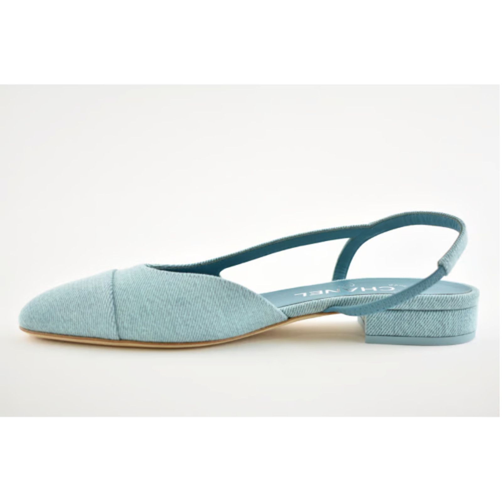 Chanel 21S Denim Mademoiselle Coco Sling Slingback Flat Sandal 37.5 Size US 7.5 / IT 37.5 - 9 Thumbnail