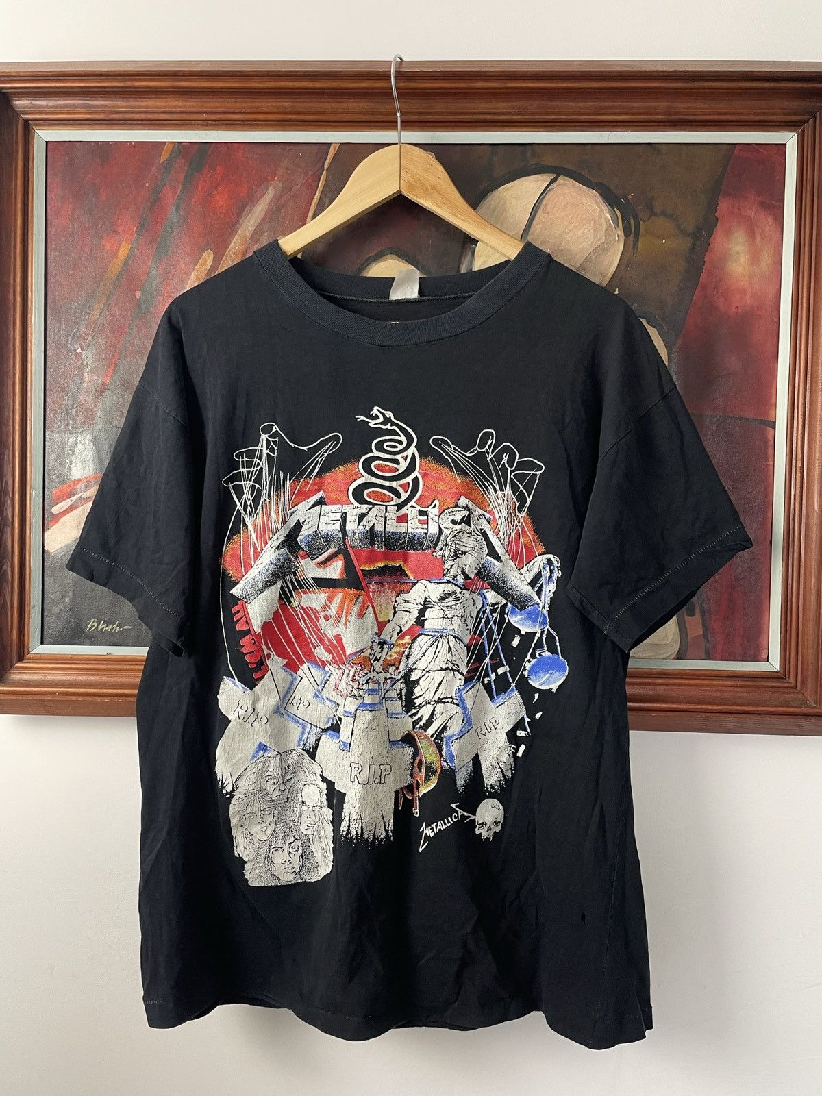 Vintage 80s Metallica Band Tee Distressed Washed Rock Metal