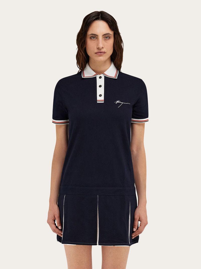 Salvatore Ferragamo o1s1rm0126 Cotton Polo Shirt Dress in Navy Blue Size XS / US 0-2 / IT 36-38 - 2 Thumbnail