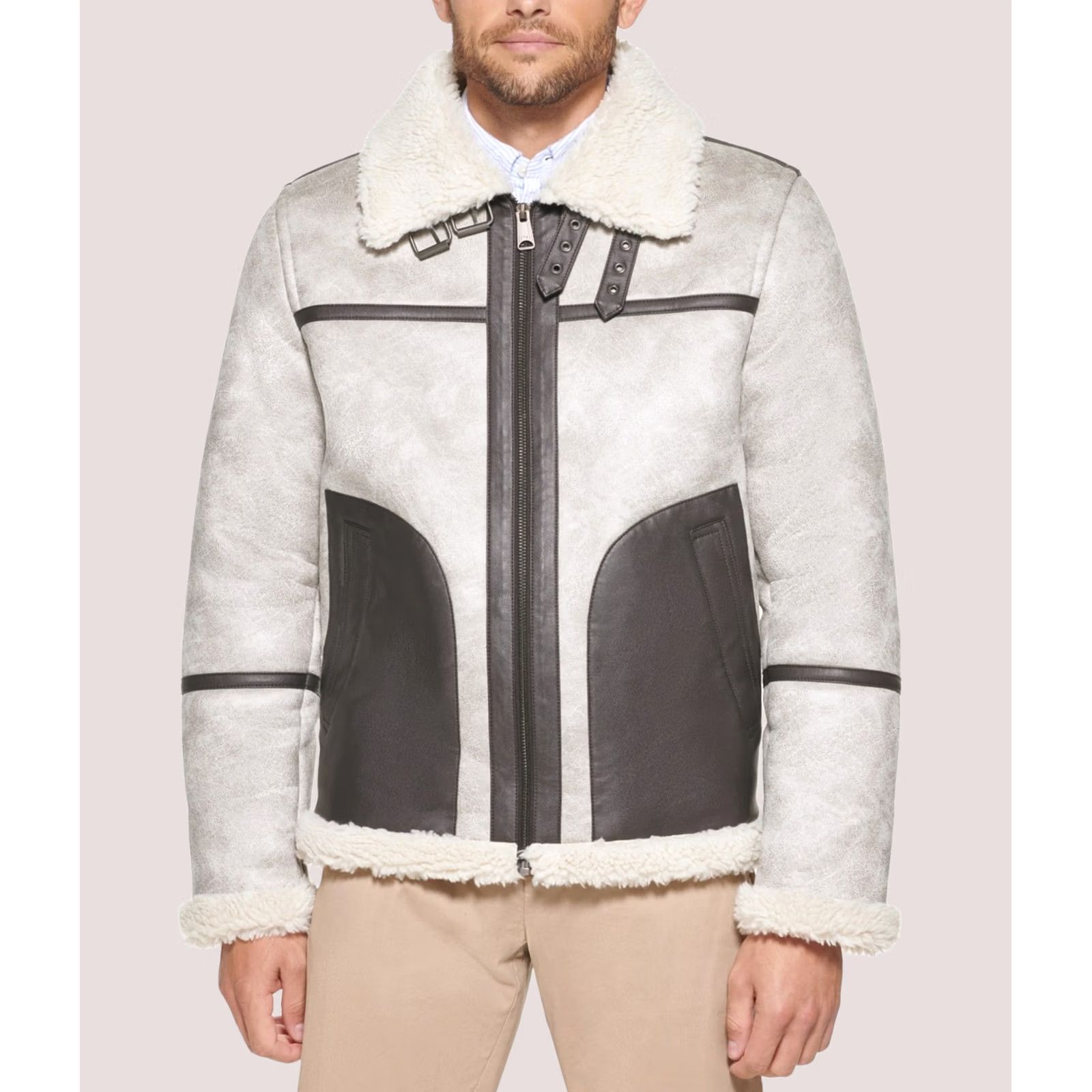 Tommy Hilfiger Tommy Hilfiger Mens Faux Leather Fleece Lined Aviator Jacket, Beige, Small Size US S / EU 44-46 / 1 - 1 Preview