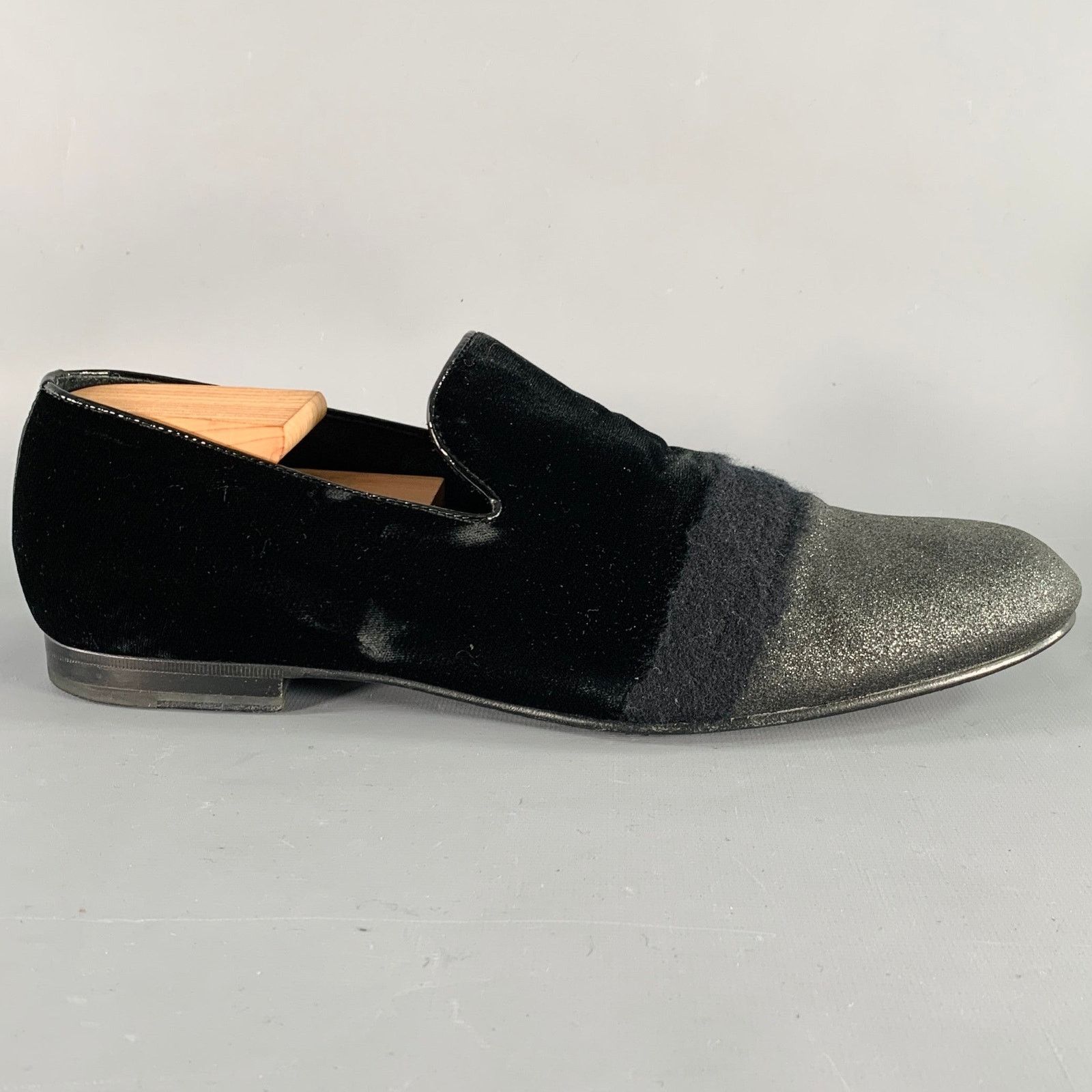 Jimmy Choo JIMMY CHOO Size 11.5 Black Grey Glitter Velvet Loafers Size US 11.5 / EU 44-45 - 2 Thumbnail