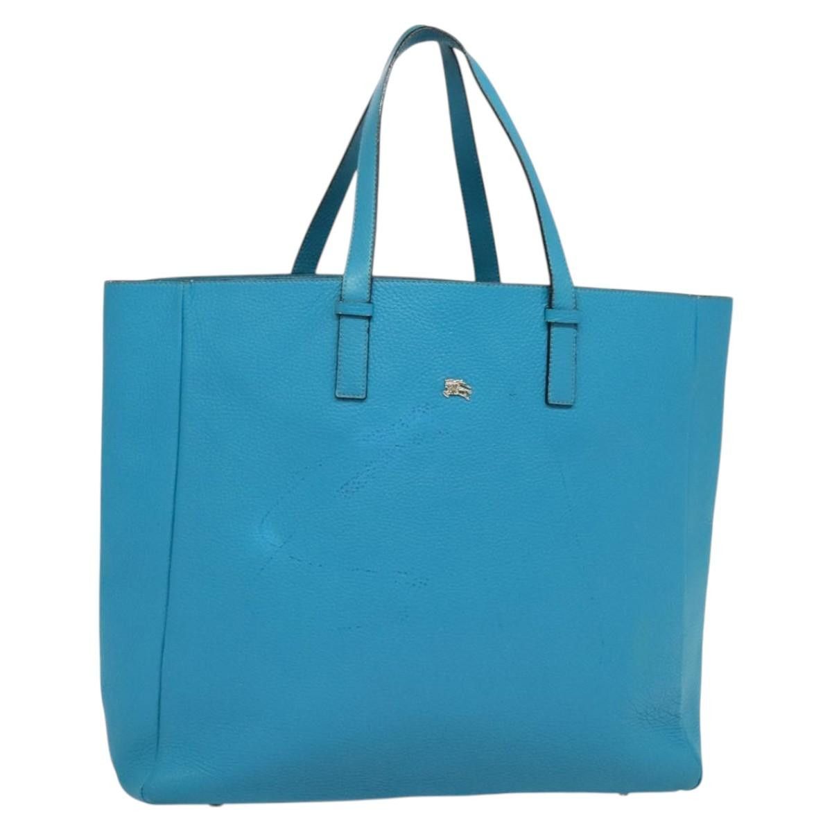 Burberry Tote Bag Leather Blue Silver Auth Bs24752 in Blue/Silver, Women's