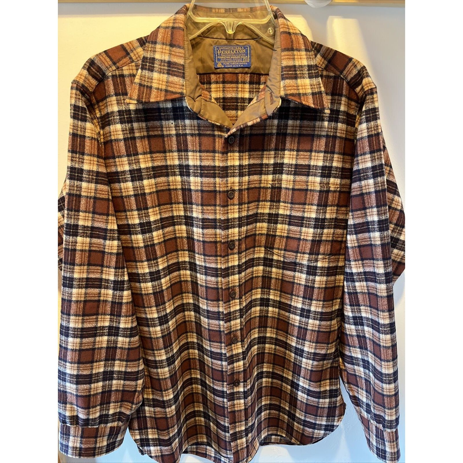 Pendleton Pendleton Mens M Brown Plaid LS Button Up Wool flannel Shirt Size US M / EU 48-50 / 2 - 2 Thumbnail