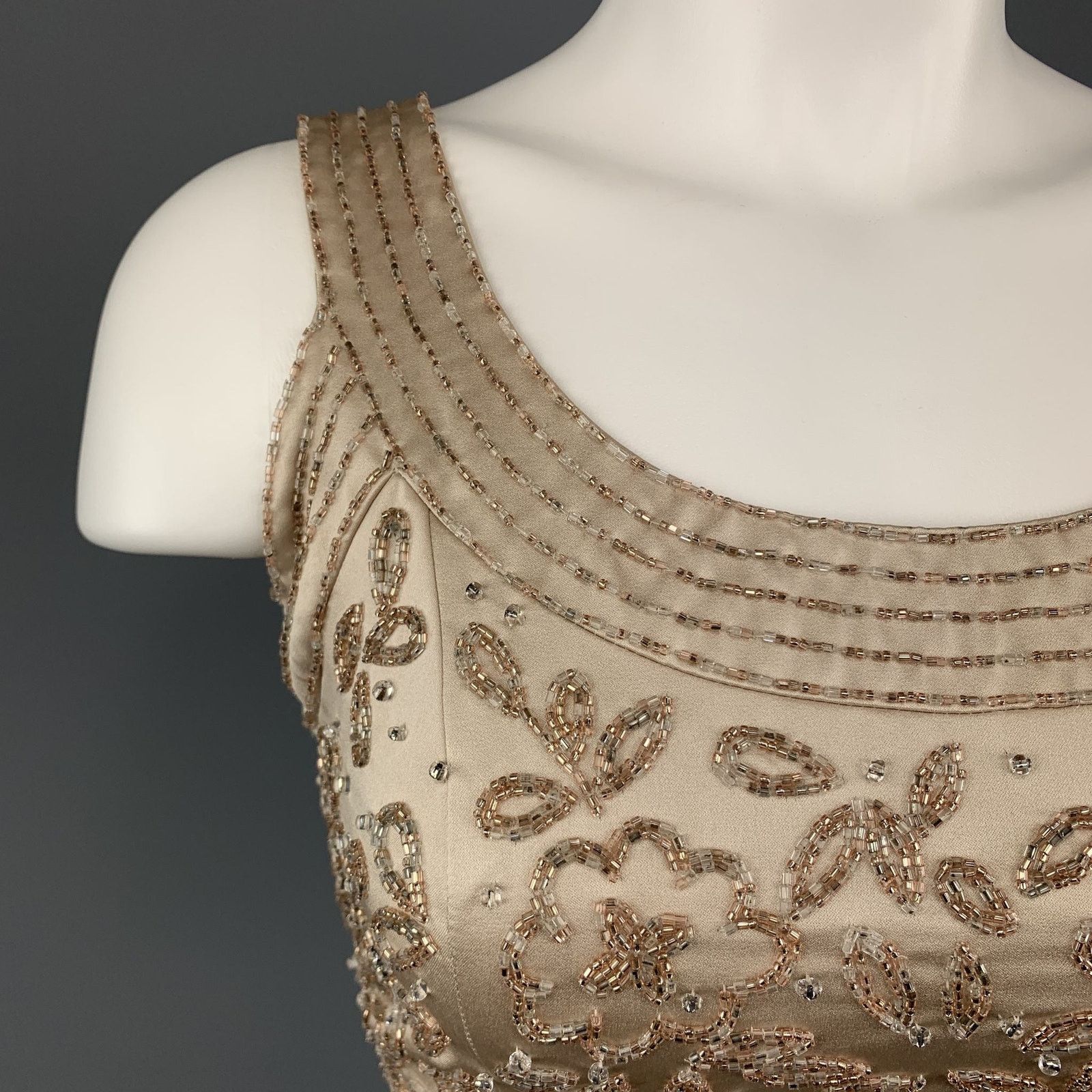 Neiman Marcus Vintage NEIMAN MARCUS Size 2 Beige Beaded Satin Shell Top Size XS / US 0-2 / IT 36-38 - 5 Thumbnail