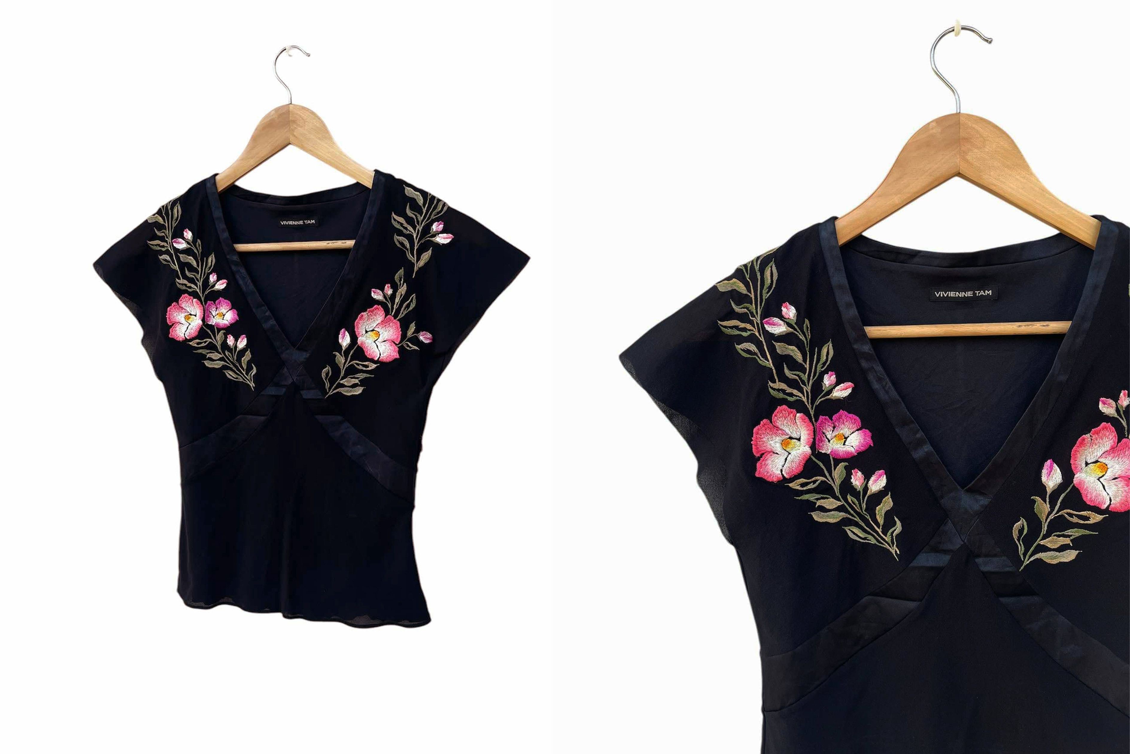 Vivienne Tam Vivienne Tam Black Nylon Mesh top, embroidery flowers Size XS / US 0-2 / IT 36-38 - 3 Thumbnail