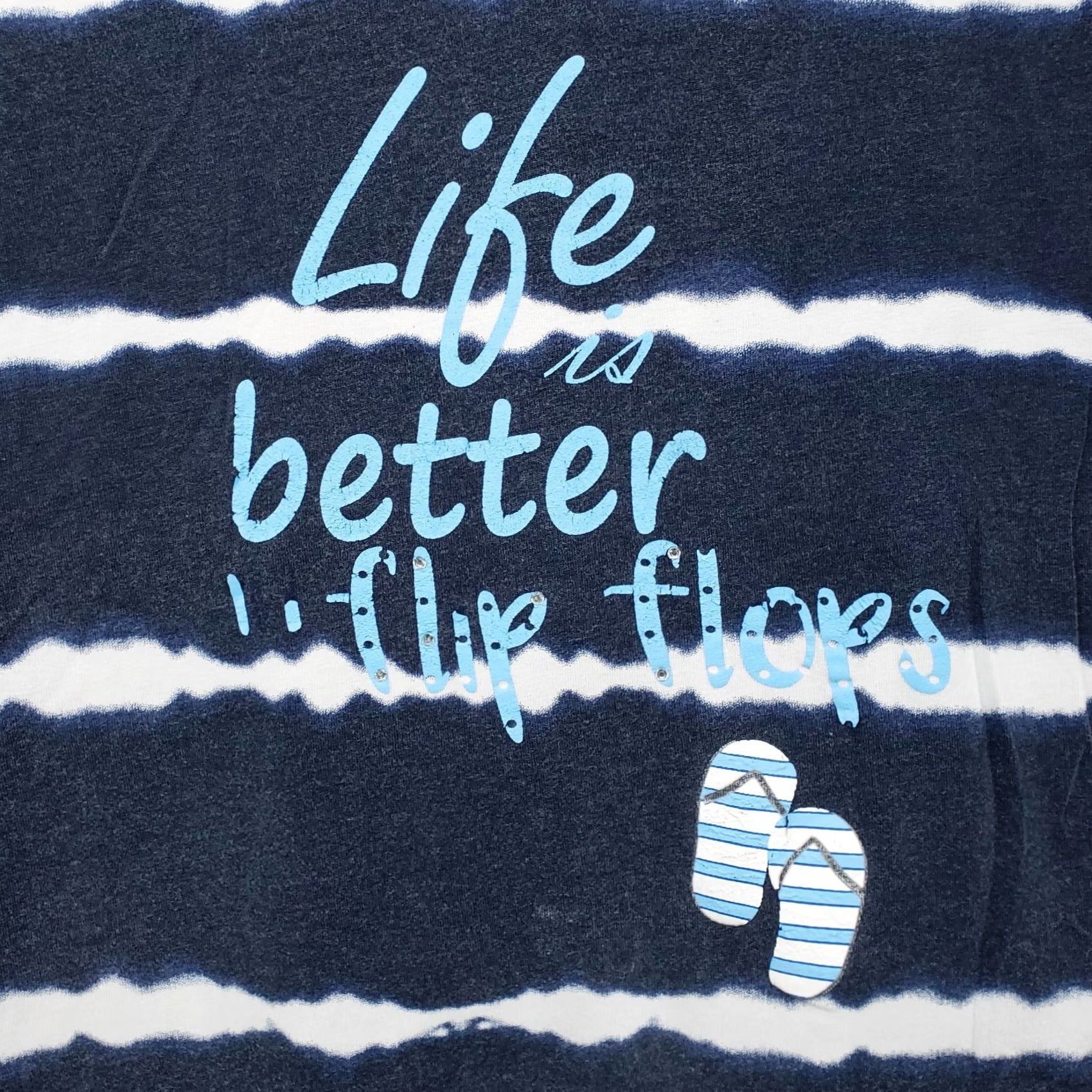 Avenue Avenue T-Shirt Womens 26W Plus Blue Life Is Better With Flip Flops Striped Tee Size 4XL / US 24-26 - 6 Thumbnail