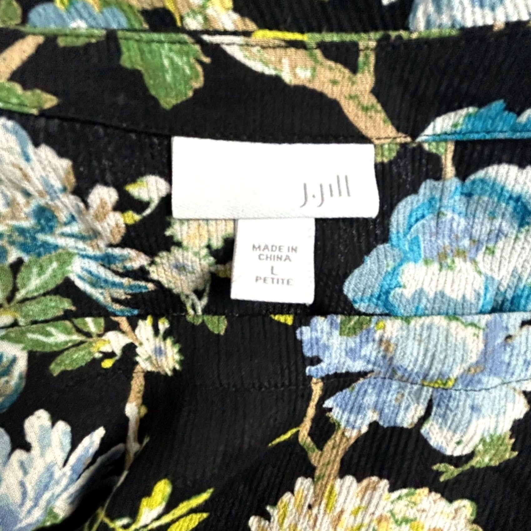 J. Jill J.Jill Womens Floral Print 3/4 Sleeve Rayon Blouse Top Large Petite Black Blue Size L / US 10 / IT 46 - 3 Thumbnail
