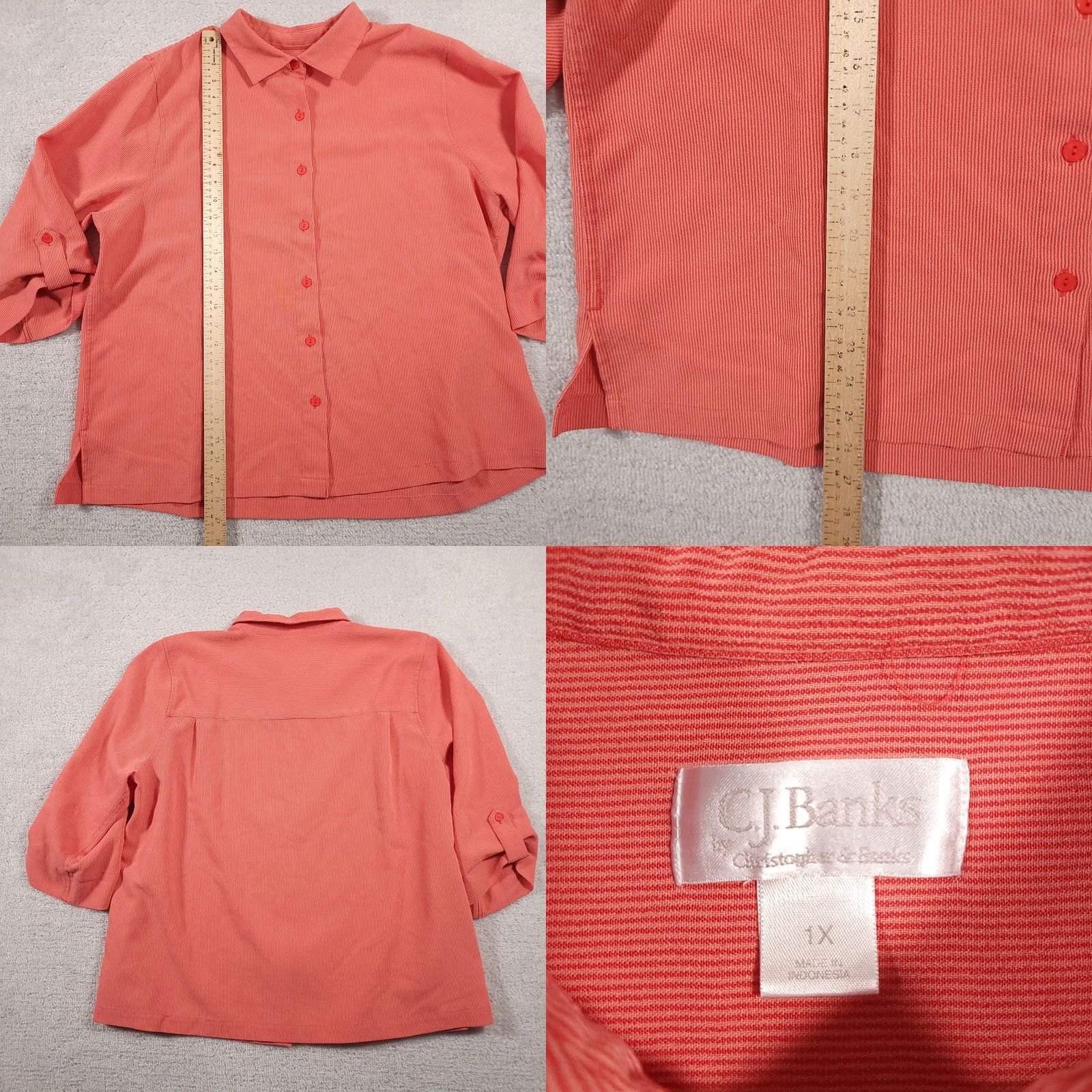 Vintage CJ Banks Womens 1X Orange Button Up Shirt - Plus Size Casual Size XL / US 12-14 / IT 48-50 - 8 Thumbnail