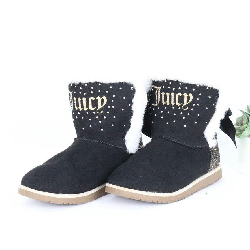 Juicy Couture Juicy Couture Girls Faux Fur Winter Boots – Black Sparkle Size US 4 / IT 34 - 1 Thumbnail