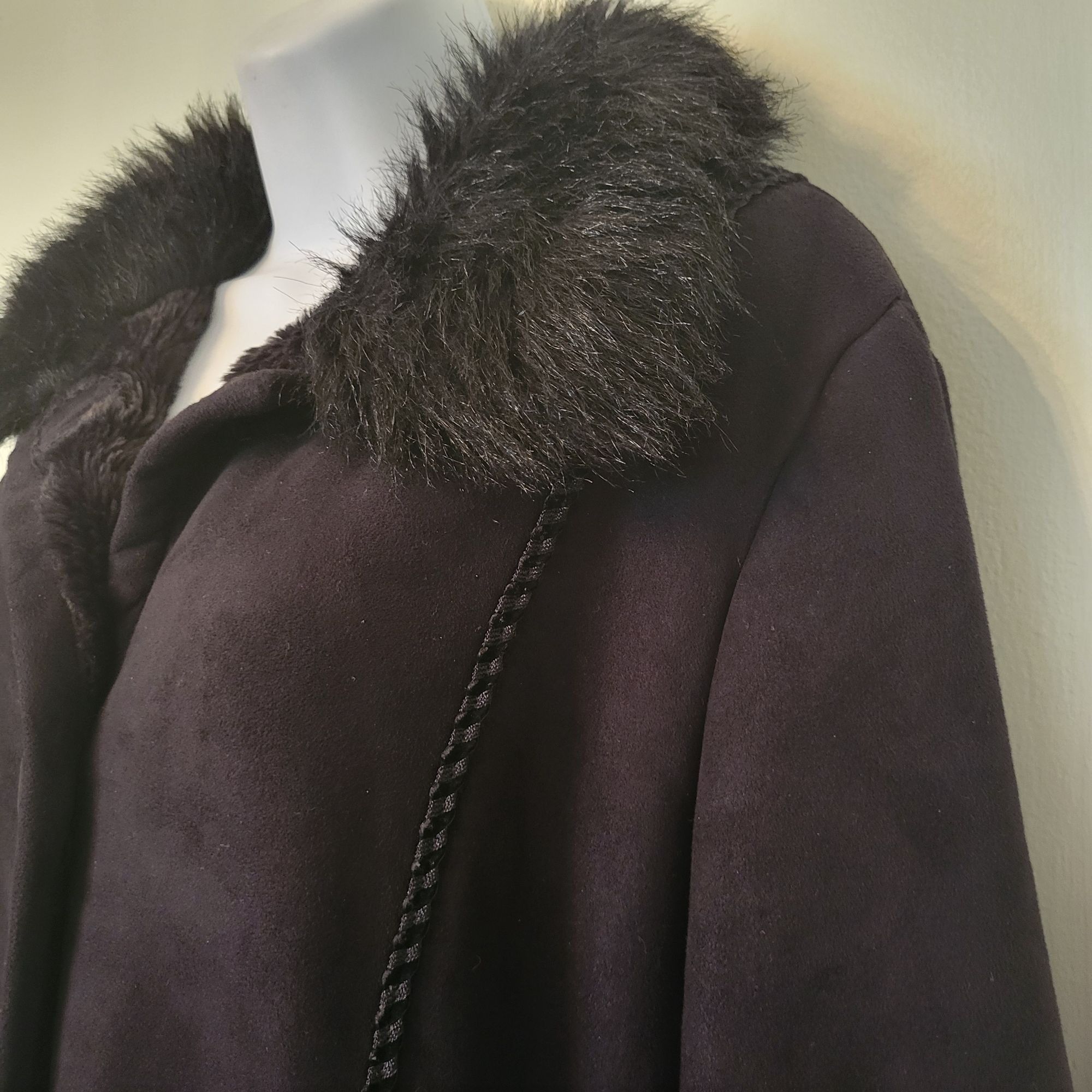 Vintage Terry Lewis Black Faux Suede Long Coat Faux Fur Trim Penny L Size S / US 4 / IT 40 - 7 Thumbnail
