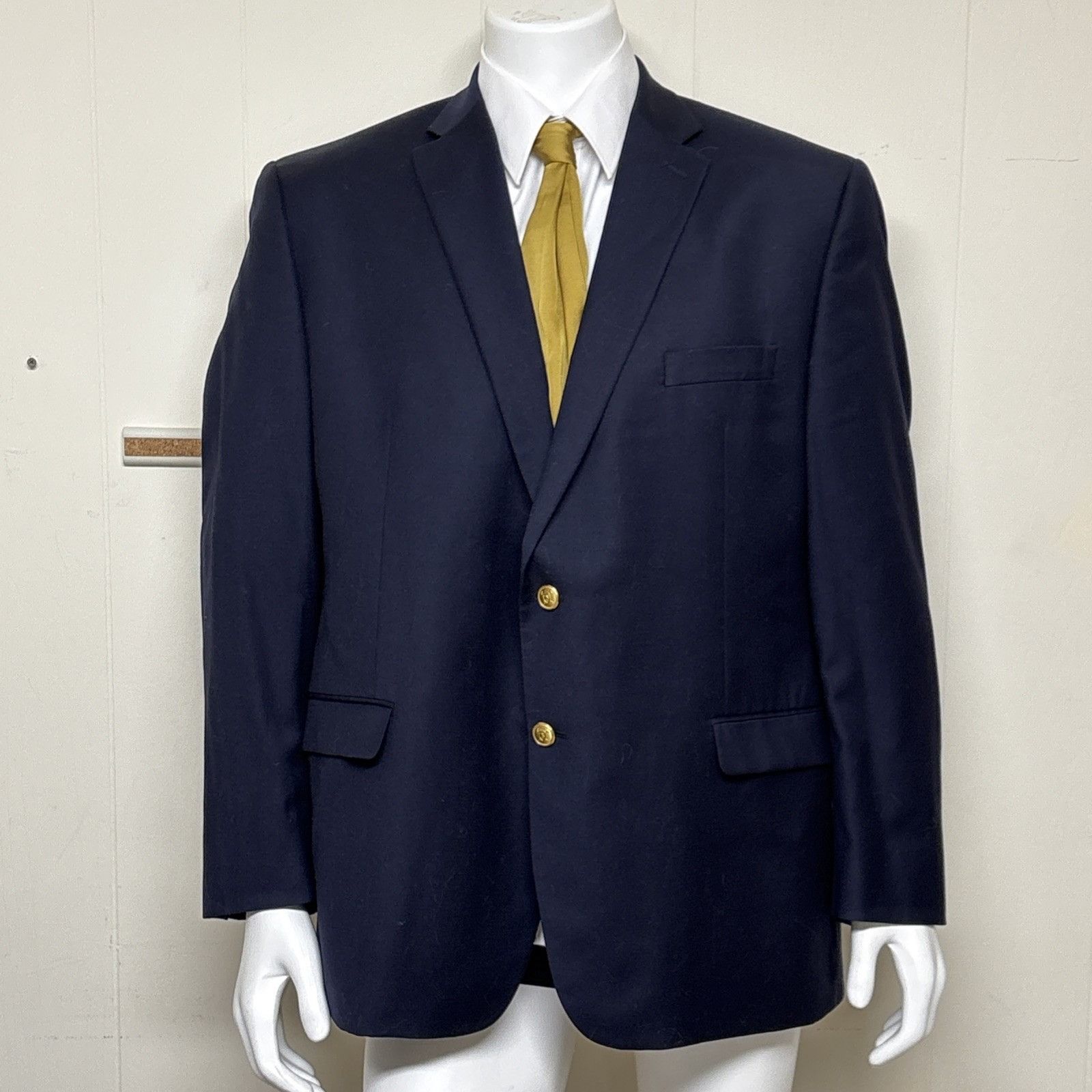Ralph Lauren Gold Button Blue Wool Twill Blazer Mens 48R Spo