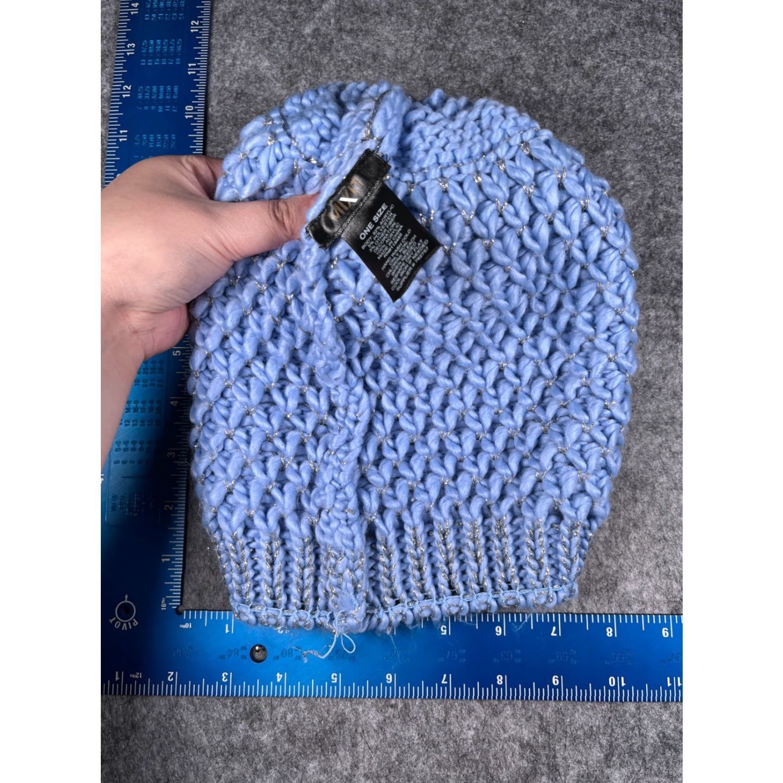 Vintage Mixit Beanie Toque Women One Size Blue Knit Acrylic Blend Sparkly Big Pom Ski Hat Womens Beanie Winter 90s Theme No Size ONE SIZE - 6 Thumbnail