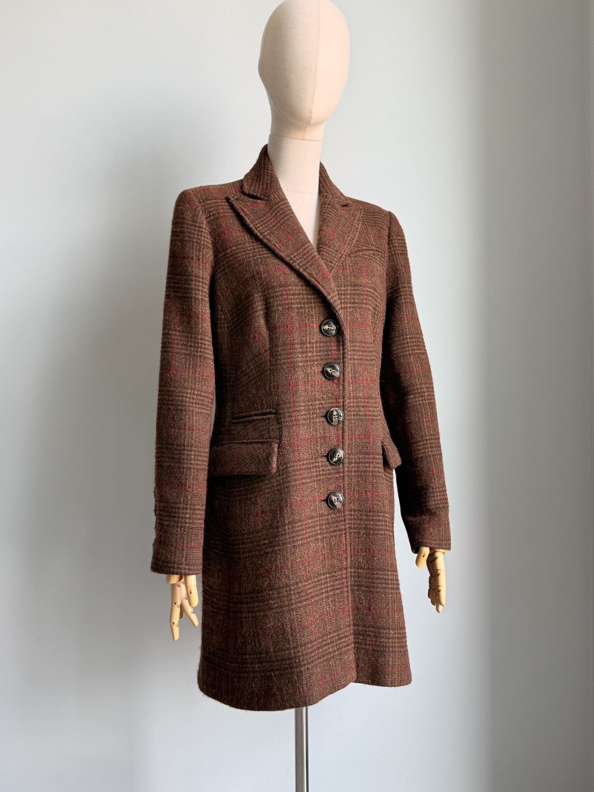 Sezane Sézane Brown Tweed Red Windowpane Wool Coat Tailored Size S / US 4 / IT 40 - 3 Thumbnail