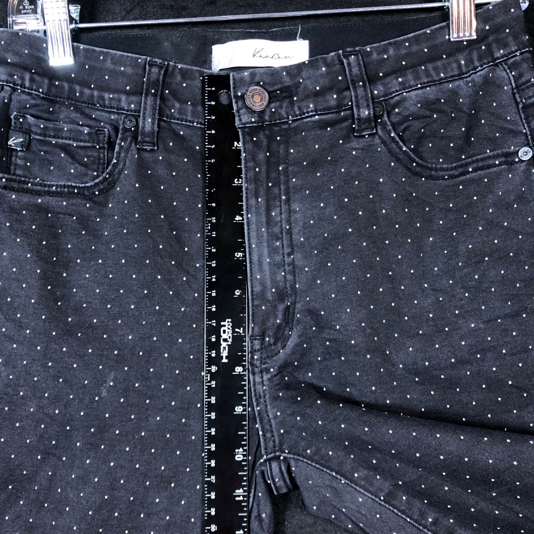Vintage Kancan Jeans Womens Black White Dotted Denim Mid Rise Skinny Stretch 9 Inseam 27 5-Pocket Design Zip Button Size 9 Size 28" / US 6 / IT 42 - 7 Thumbnail