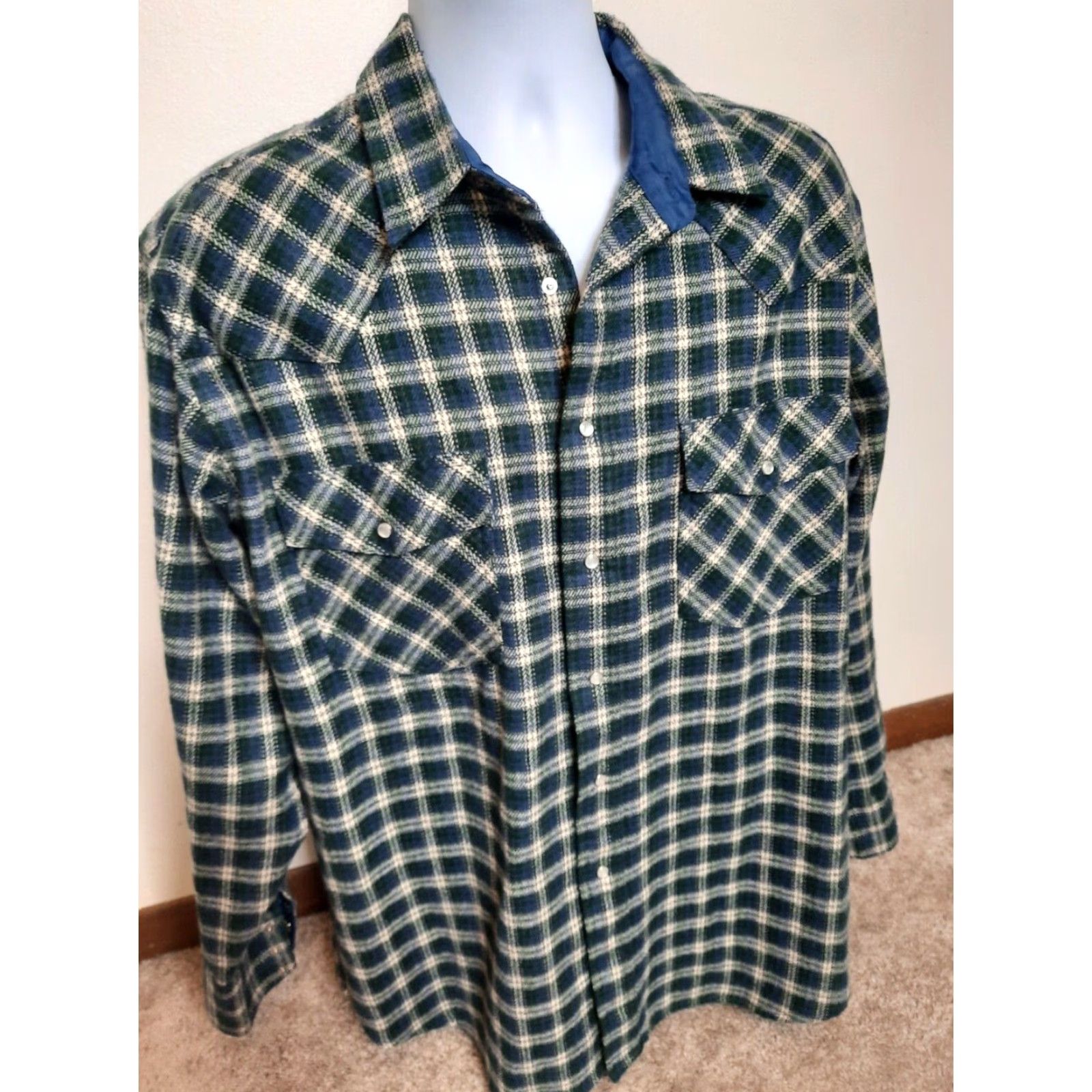 Vintage VINTAGE Rock Creek Ranch Plaid Flannel Pearl Snap Shirt Coat XL Tall Blue Mens Button-Up Size US XL / EU 56 / 4 - 6 Thumbnail