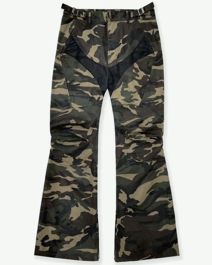 PROJECT GR COATED BIKER ARMOURED FLARE CAMO PANTS G/R