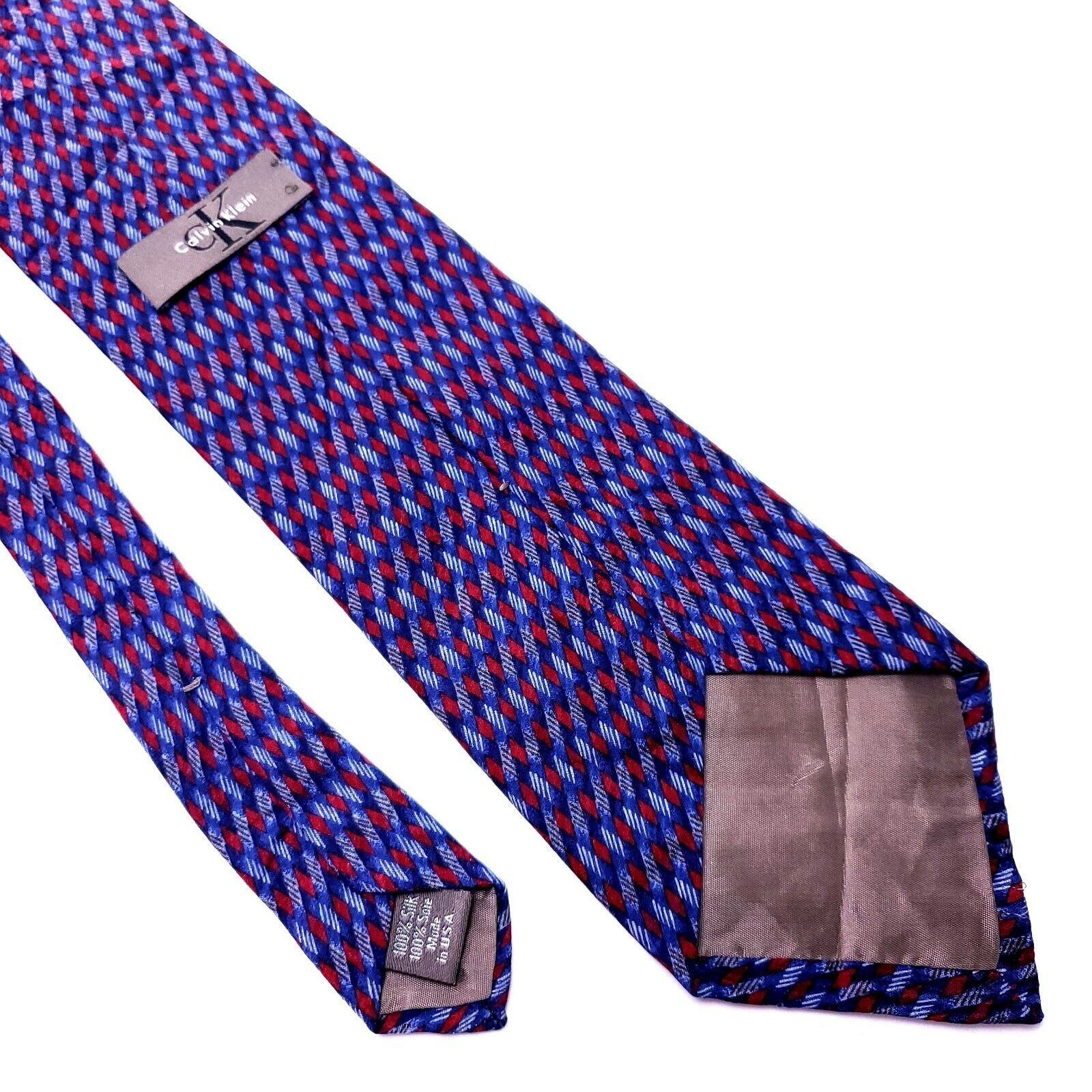 Calvin Klein Calvin Klein Silk Tie Blue Red Print Geometric Size ONE SIZE - 3 Thumbnail