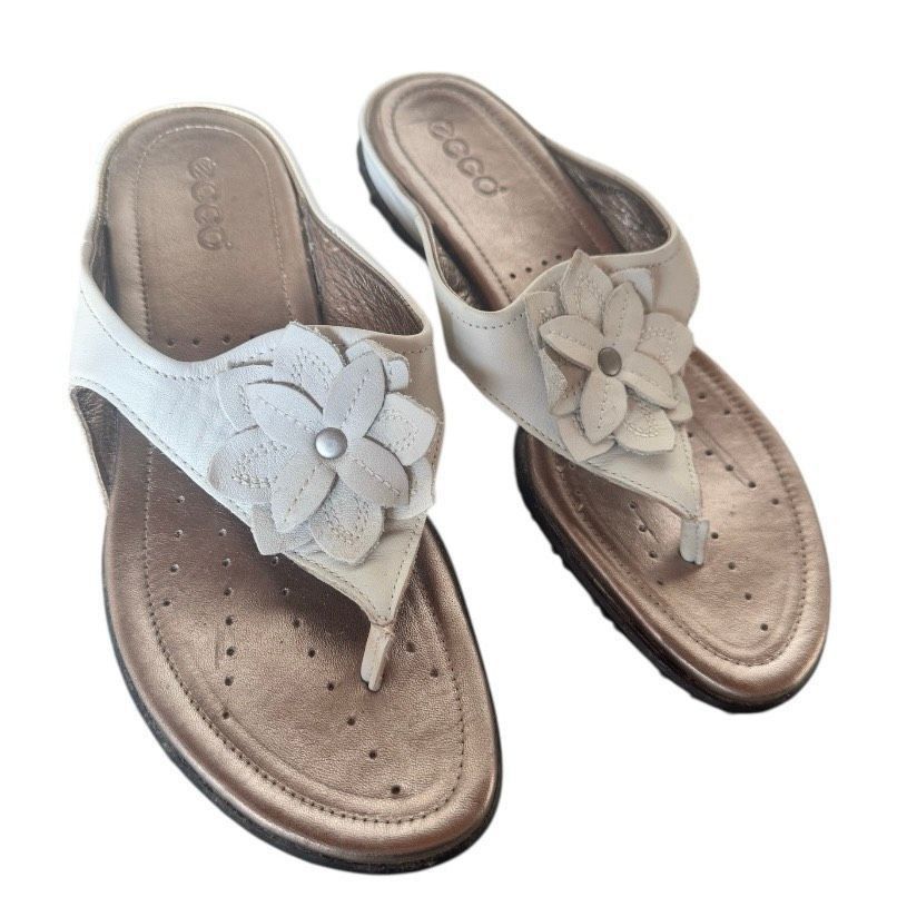 Ecco ECCO Leather Flower Sandals Women’s Size 39 (US 8.5) – White Size US 8.5 / IT 38.5 - 4 Thumbnail