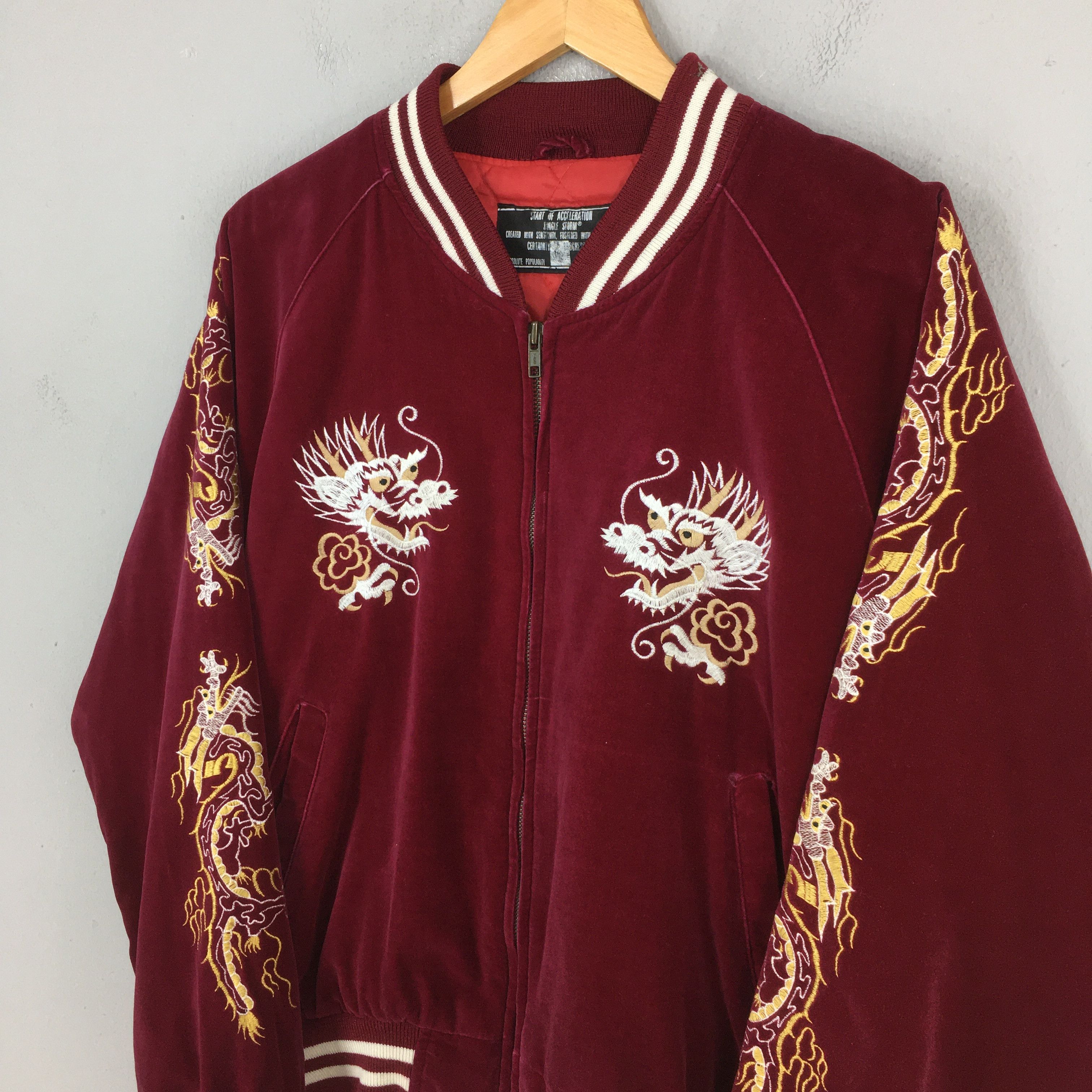 Japanese Brand Vintage 1980's Sukajan Dragon Okinawa Red Souvenir Jacket L Size US L / EU 52-54 / 3 - 3 Thumbnail
