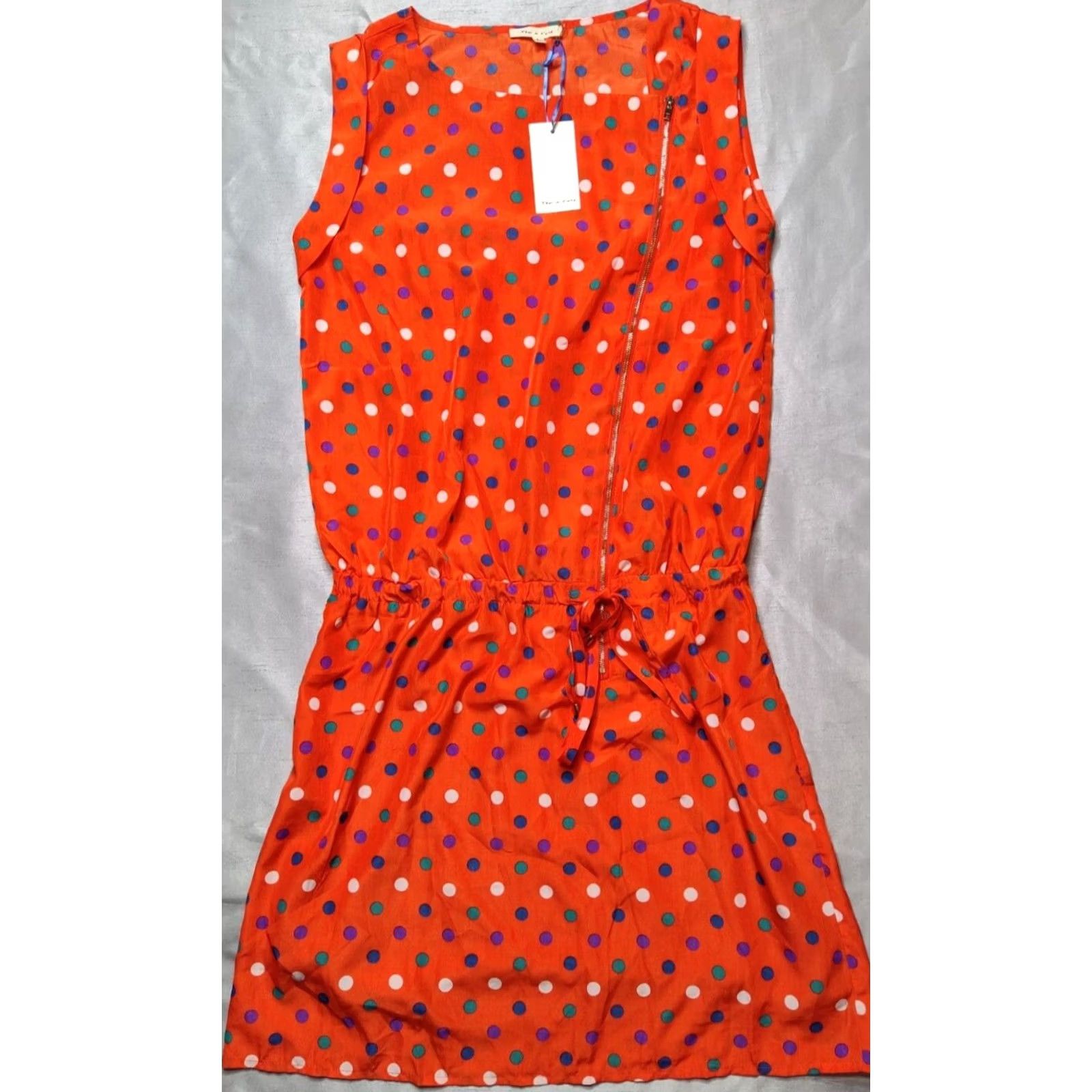 Vintage TEA N ROSE Women Large Orange Polka Dots Lined Asymmetrical Zip Shift Dress NEW Size L / US 10 / IT 46 - 2 Thumbnail