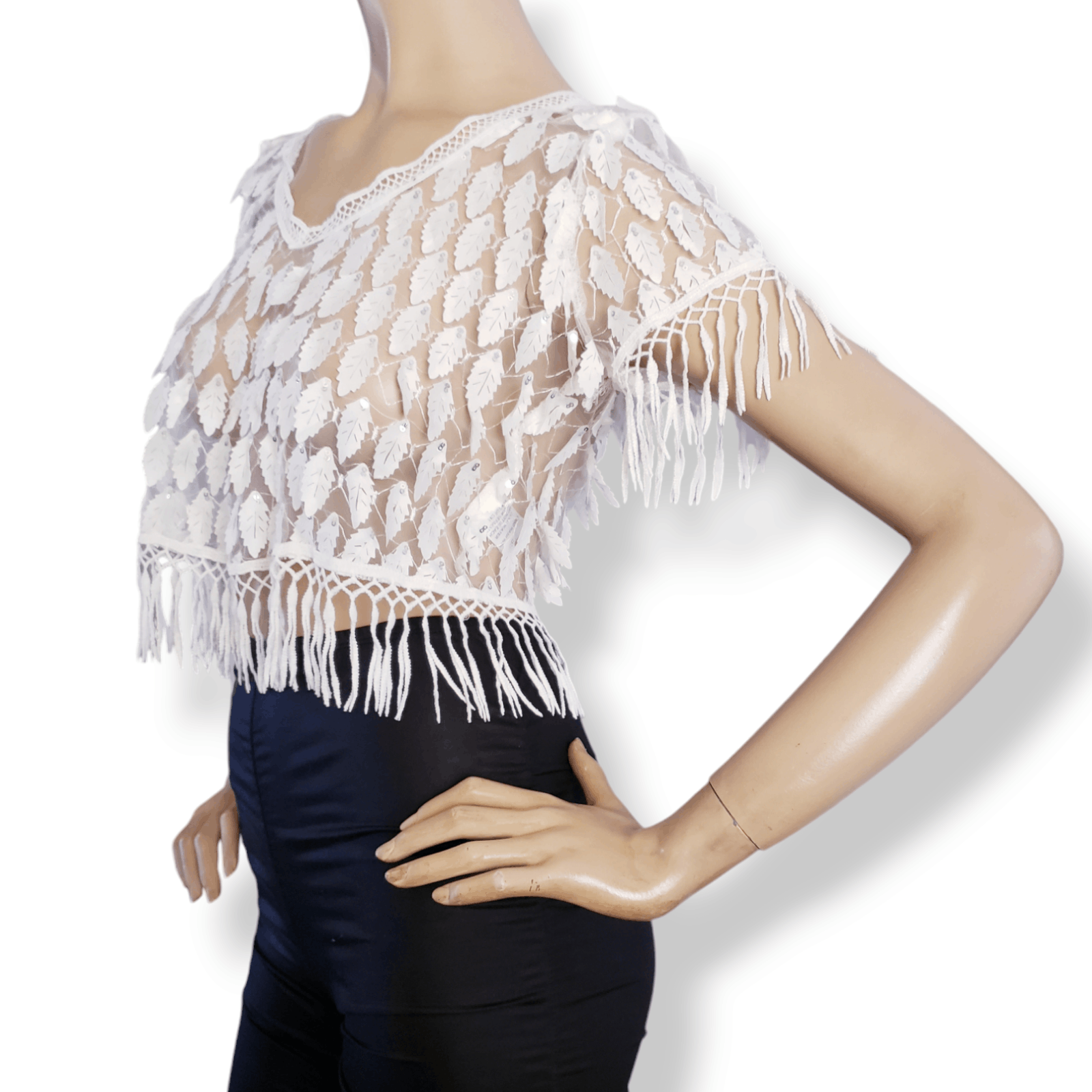 Other White Lasercut Feathers & Fringe Crop Top by Eveen Kueen Size M / US 6-8 / IT 42-44 - 1 Thumbnail