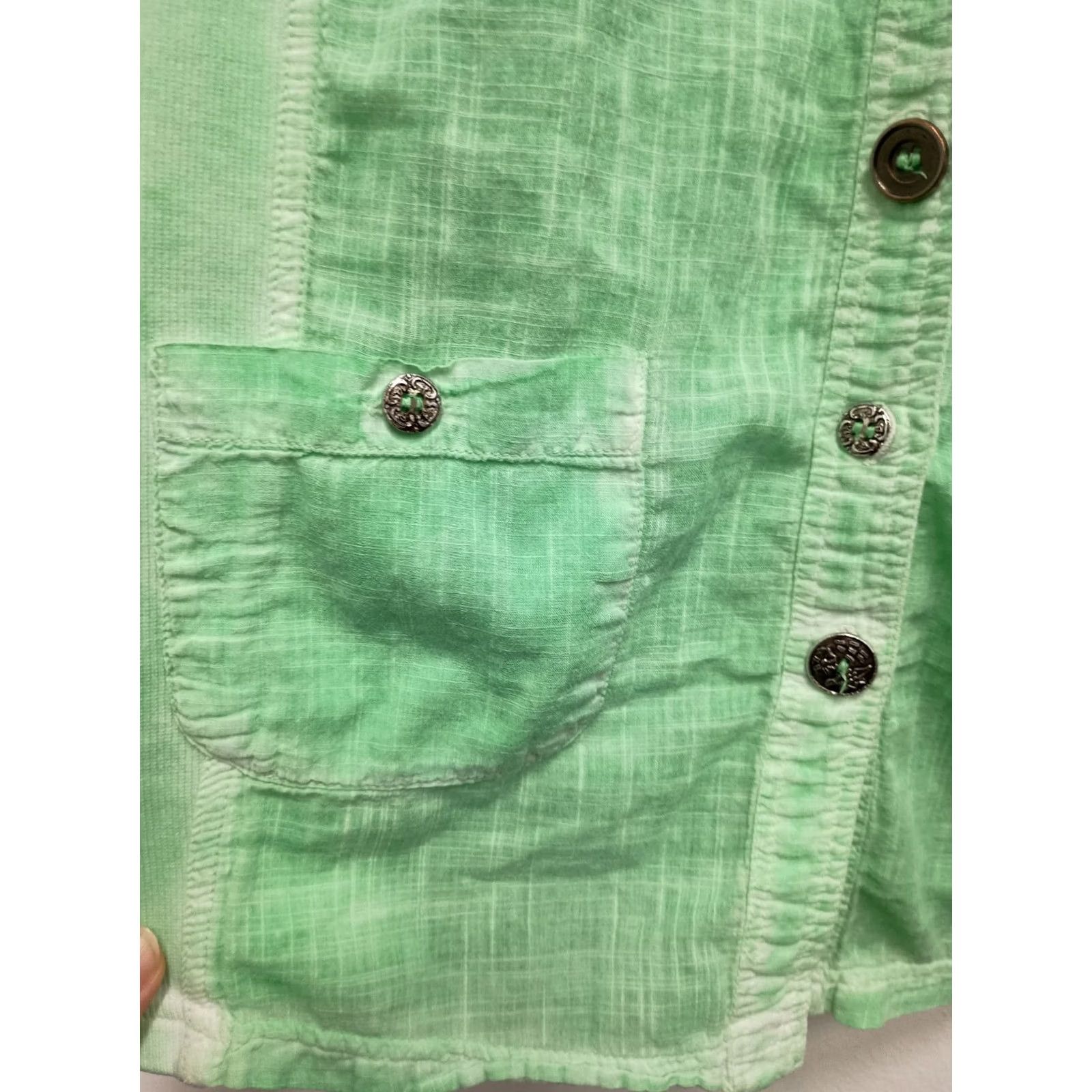 Vintage Parsley & Sage Wearable Art Lagenlook Shirt XL Green Washed Button Up 3/4 Sleeve Size XL / US 12-14 / IT 48-50 - 5 Thumbnail