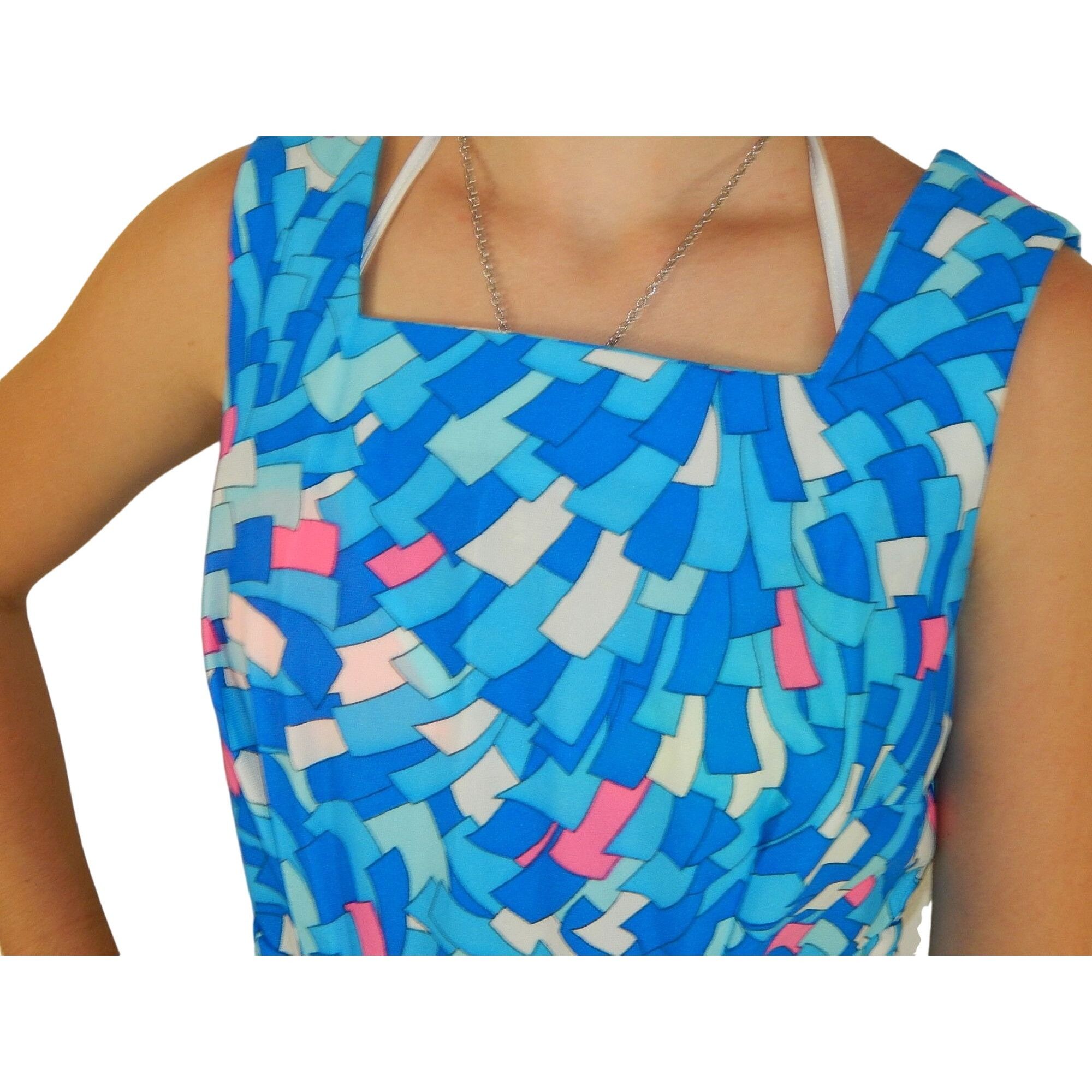 Other Vtg The Spectator Aqua Blue Pink Geometric OP Mod Maxi Dress Size M / US 6-8 / IT 42-44 - 2 Thumbnail