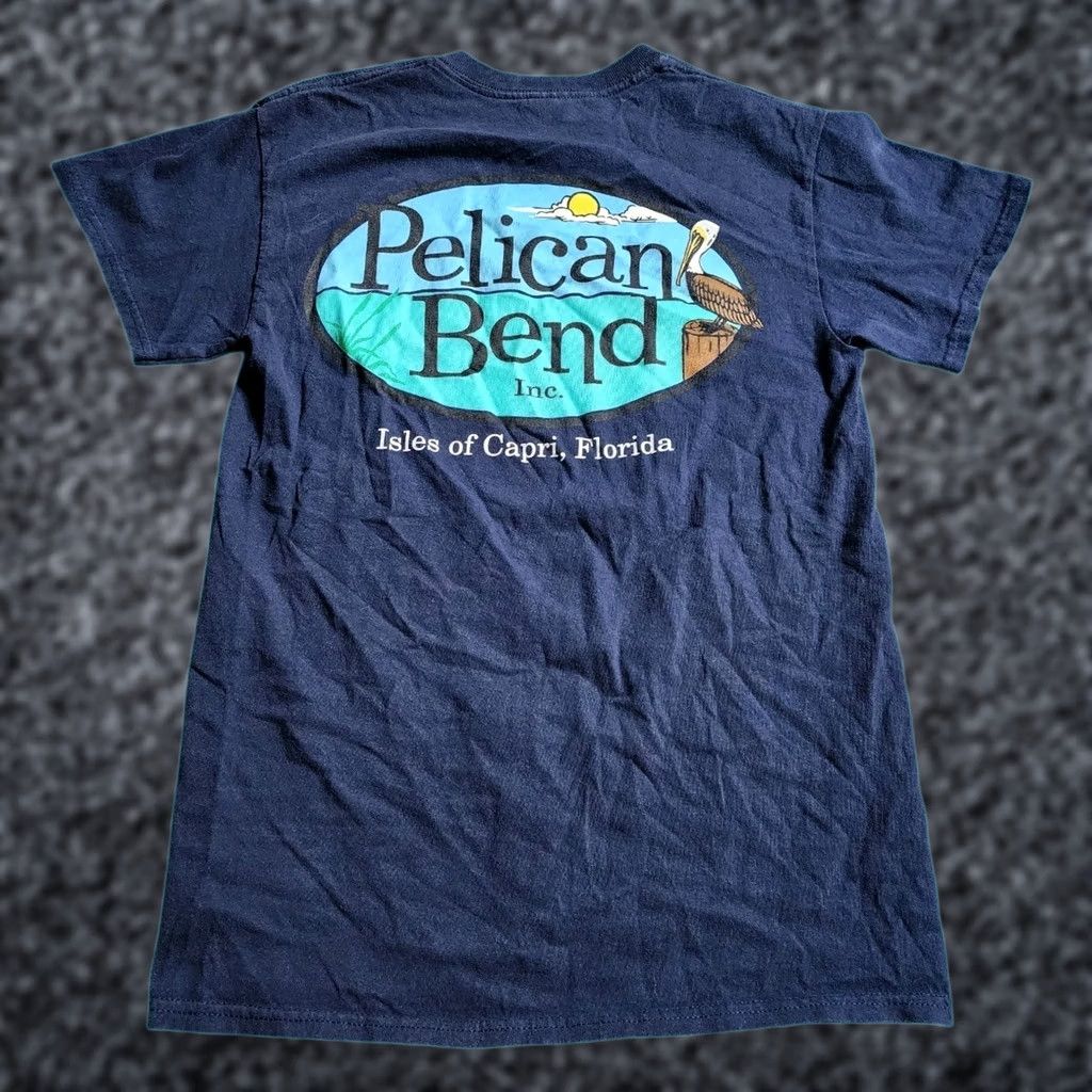 Gildan Mens S Gildan T-Shirt Crew Neck Short Sleeve Blue Cotton Logo Graphic Print Travel Souvenir Pelican Bend Isles of Capri FL Size US S / EU 44-46 / 1 - 1 Thumbnail