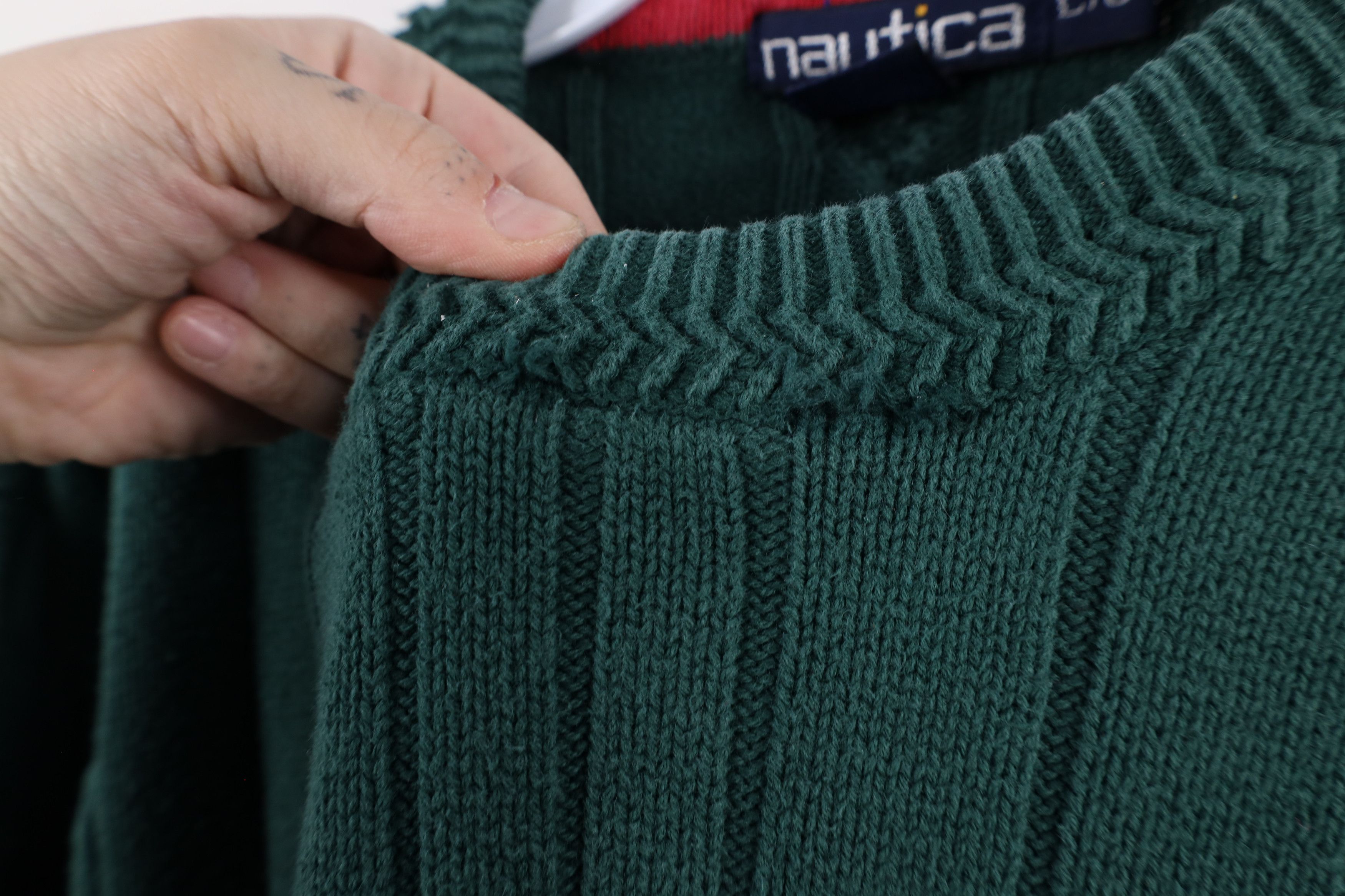 Nautica Vintage 90s Nautica Chunky Ribbed Cable Knit Sweater Green Size US L / EU 52-54 / 3 - 7 Thumbnail