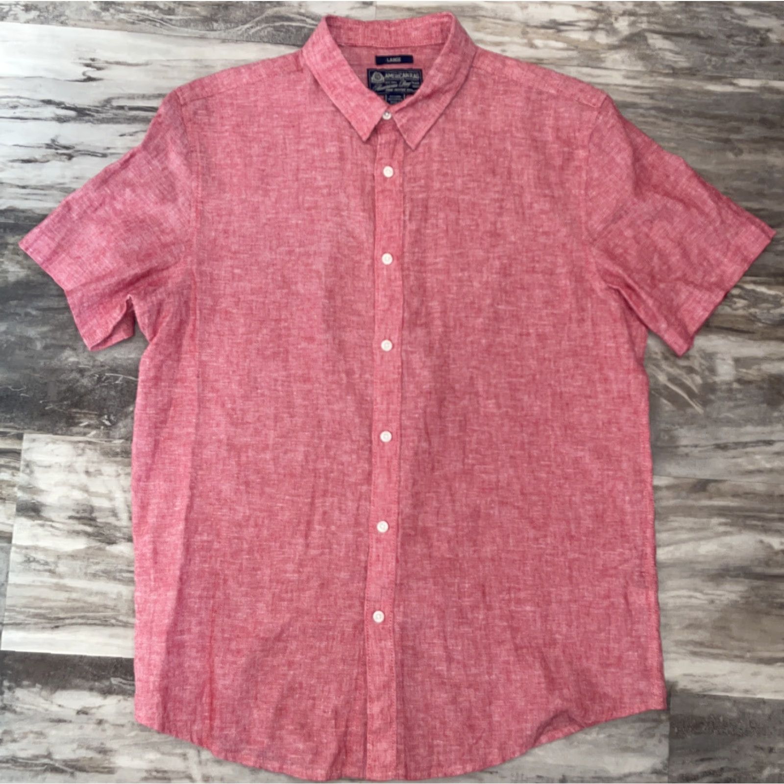 Vintage American Rag Cie Shirt Short Sleeve Button-Up Men's L Red Linen Blend Size US L / EU 52-54 / 3 - 2 Thumbnail