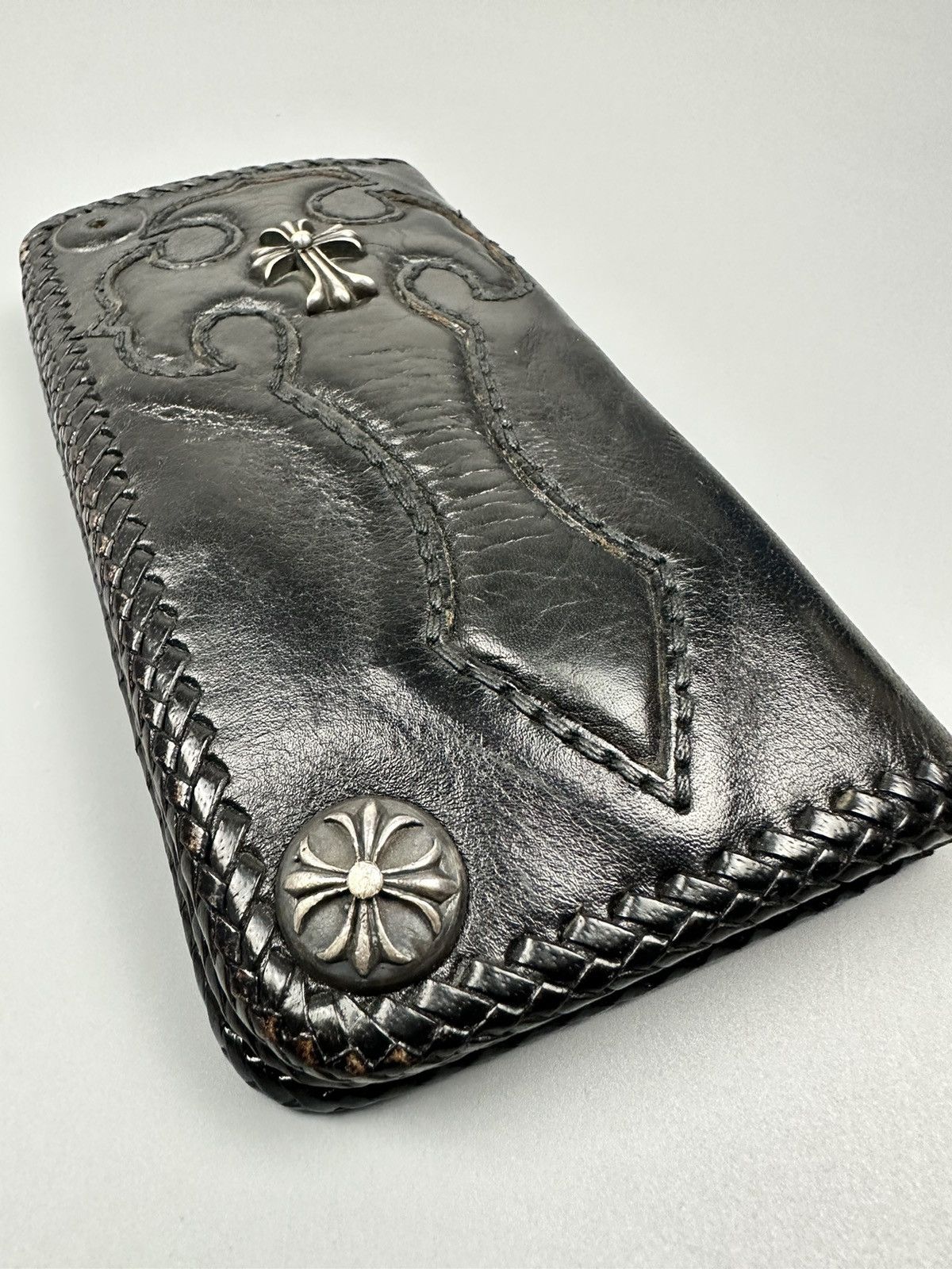 Genuine Leather 🔥Sick🔥Chrome Hearts Inspired Handmade Leather Long Wallet Size ONE SIZE - 7 Thumbnail