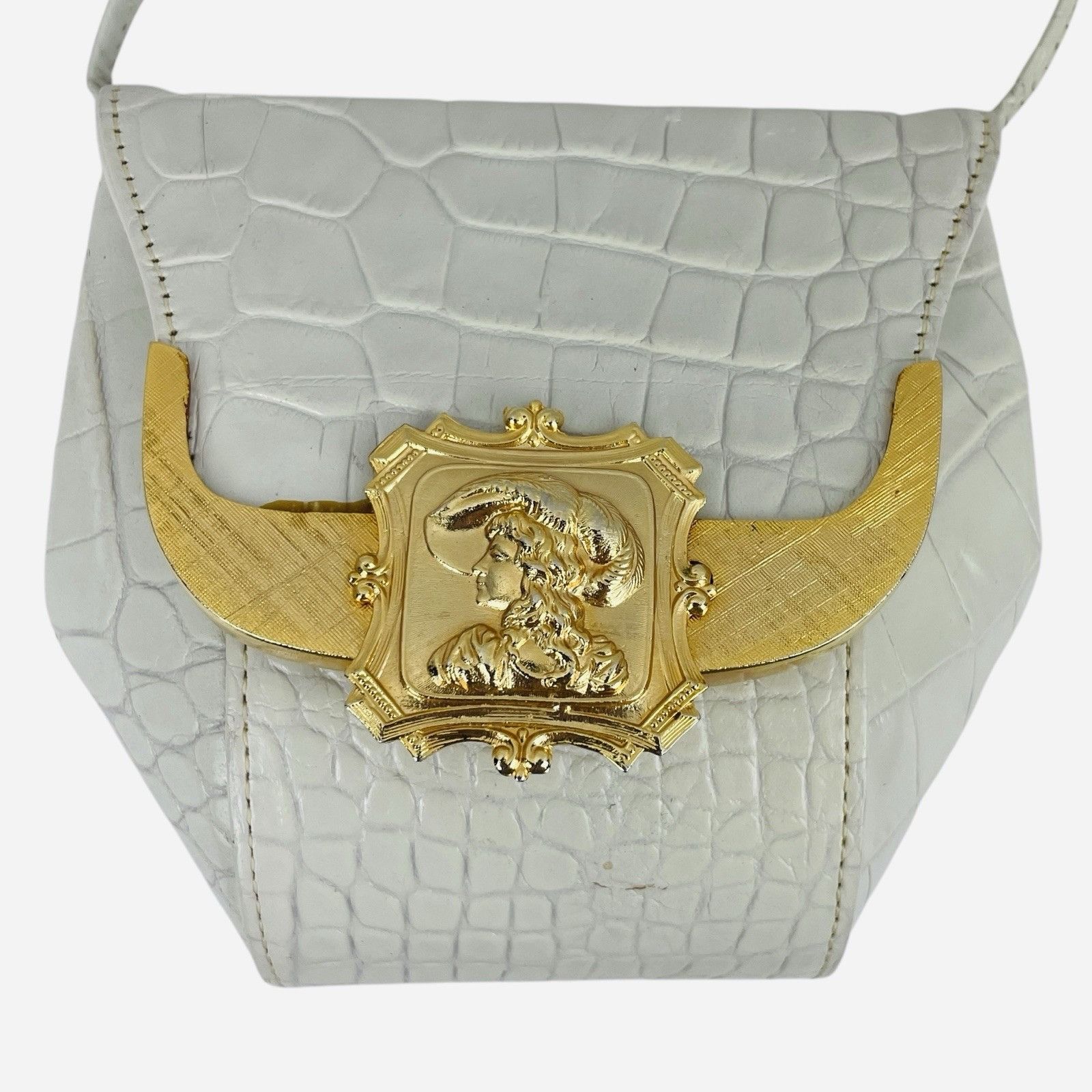 Vintage RARE Vintage Valerie Ann Gold Cameo White Alligator Purse Size ONE SIZE - 2 Thumbnail