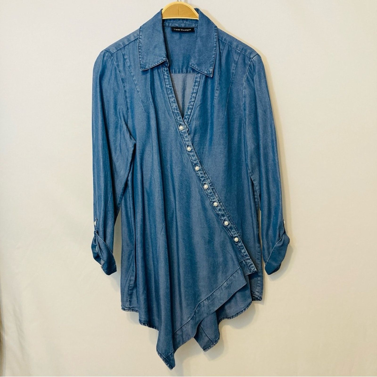 Other T&W Designs Tencel Denim Cross Over Handkerchief Blouse Top Size S / US 4 / IT 40 - 2 Thumbnail